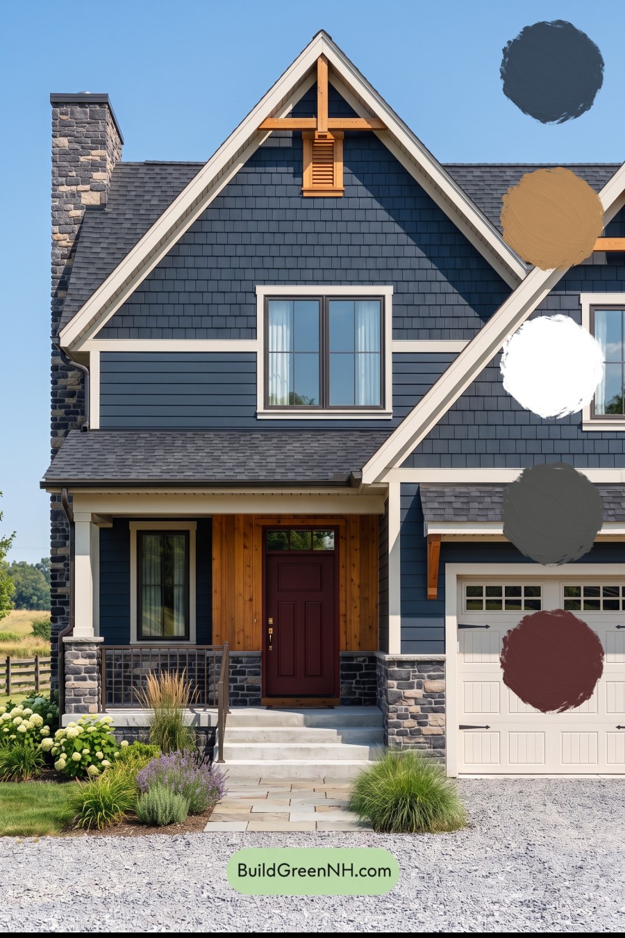 Exterior Color Scheme with Stone Accents: Navy Amber Hearth