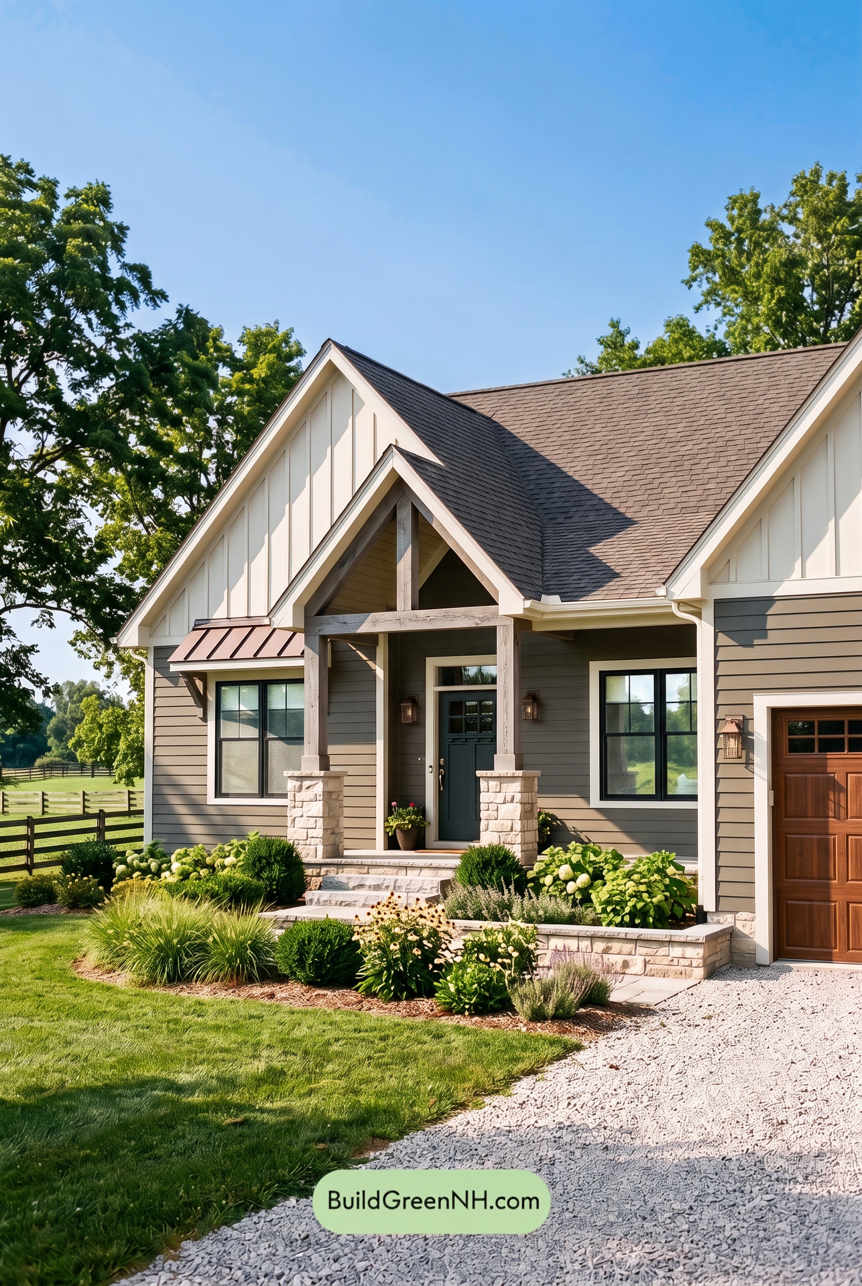 Exterior Color Scheme with Stone Accents: Olive Hearth Calm
