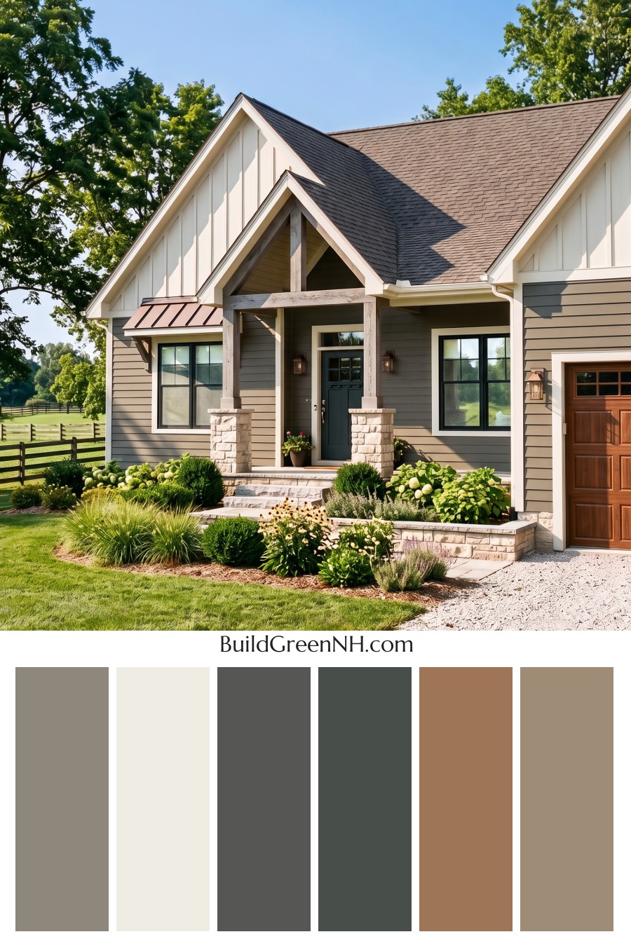 Exterior Color Scheme with Stone Accents: Olive Hearth Calm