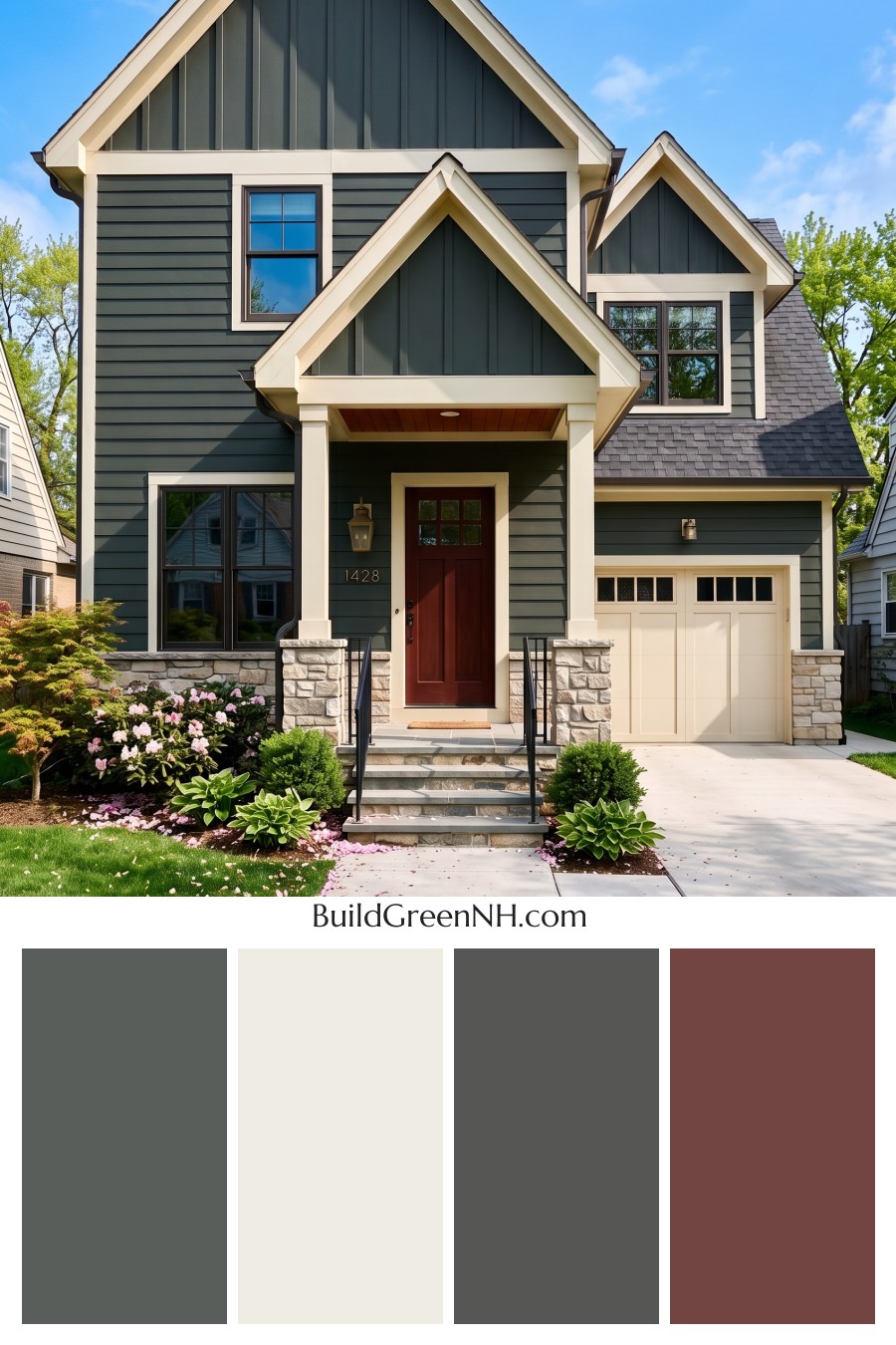 Exterior Color Scheme with Stone Accents: Pine Brass Threshold