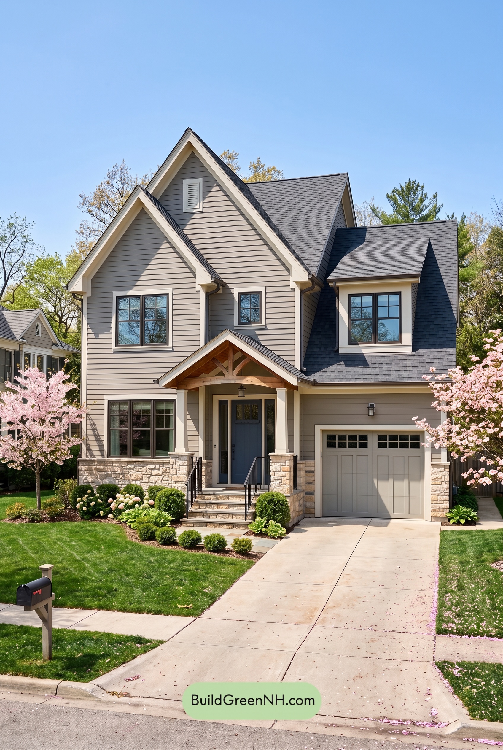 Exterior Color Scheme with Stone Accents: Quiet Greige Welcome