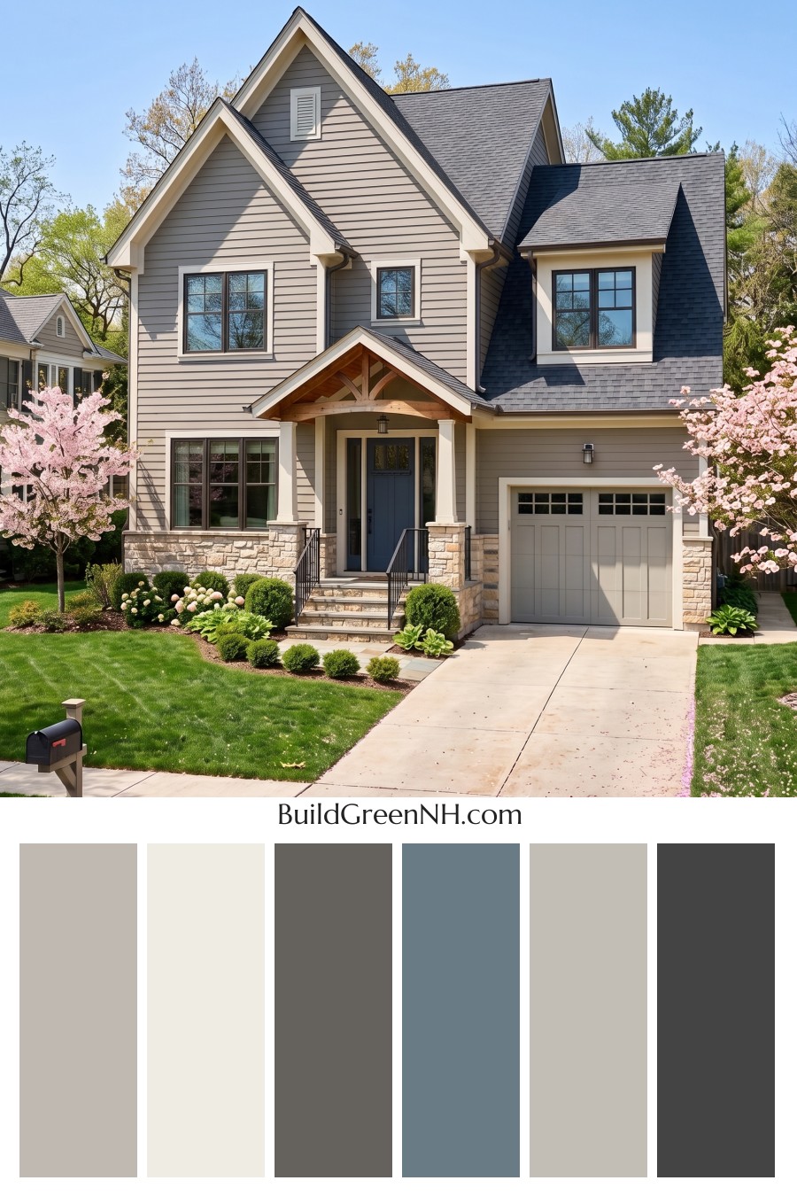 Exterior Color Scheme with Stone Accents: Quiet Greige Welcome