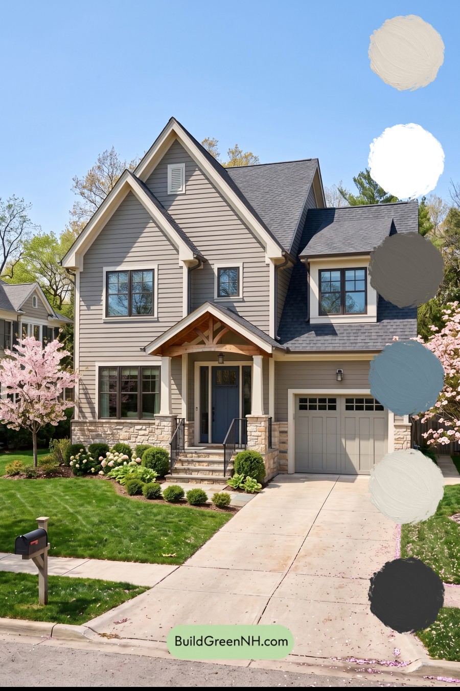 Exterior Color Scheme with Stone Accents: Quiet Greige Welcome