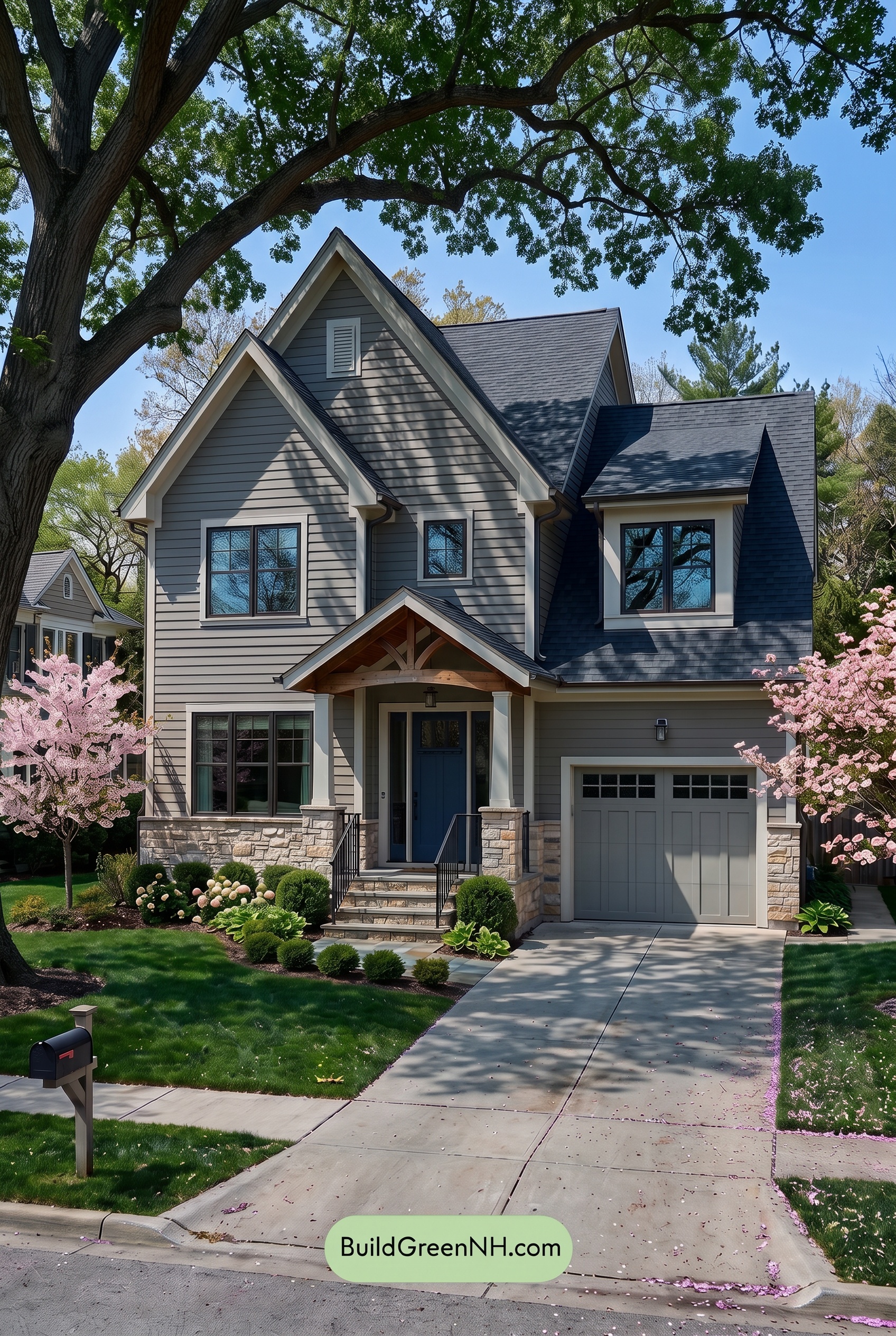 Exterior Color Scheme with Stone Accents: Quiet Greige Welcome - Shade