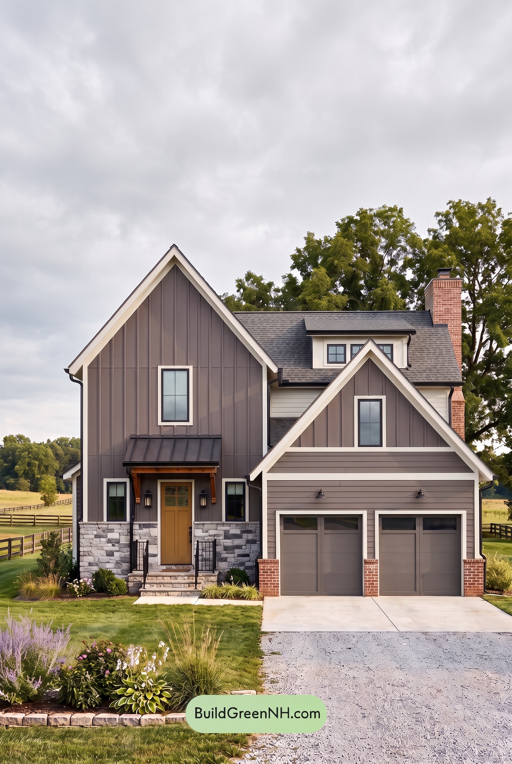 Exterior Color Scheme with Stone Accents: Velvet Iron Haven - Overcast