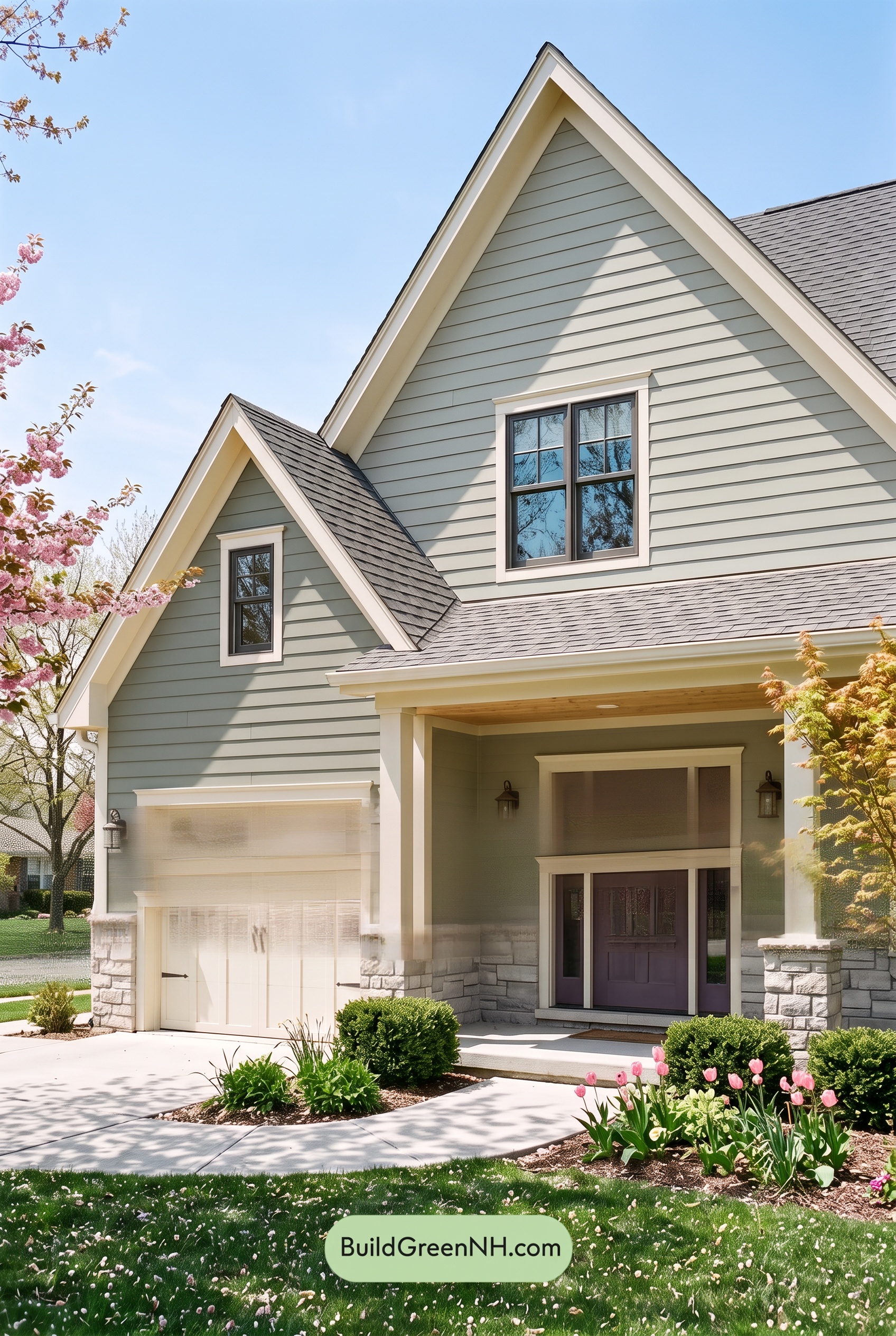 Exterior Color Scheme with Stone Accents: Willow Quartz Porch
