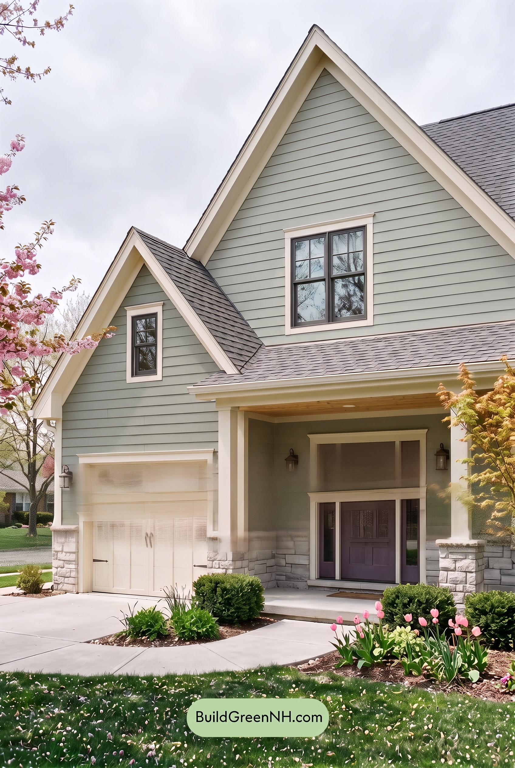 Exterior Color Scheme with Stone Accents: Willow Quartz Porch - Overcast