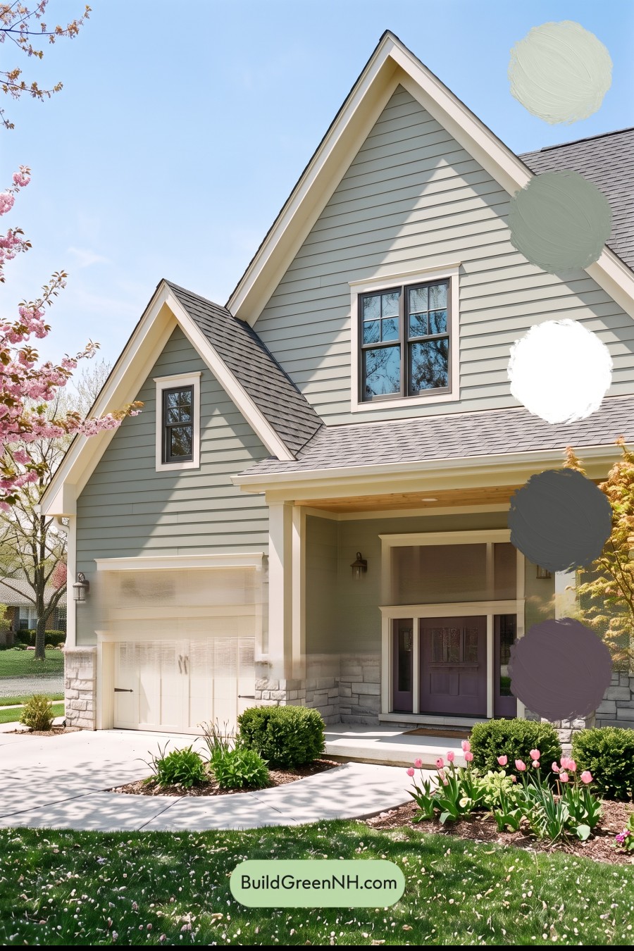 Exterior Color Scheme with Stone Accents: Willow Quartz Porch