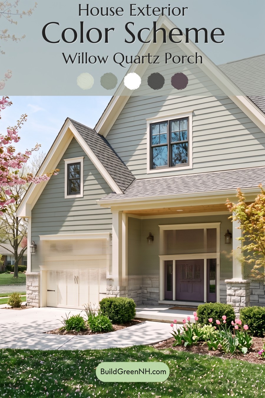 Exterior Color Scheme with Stone Accents: Willow Quartz Porch