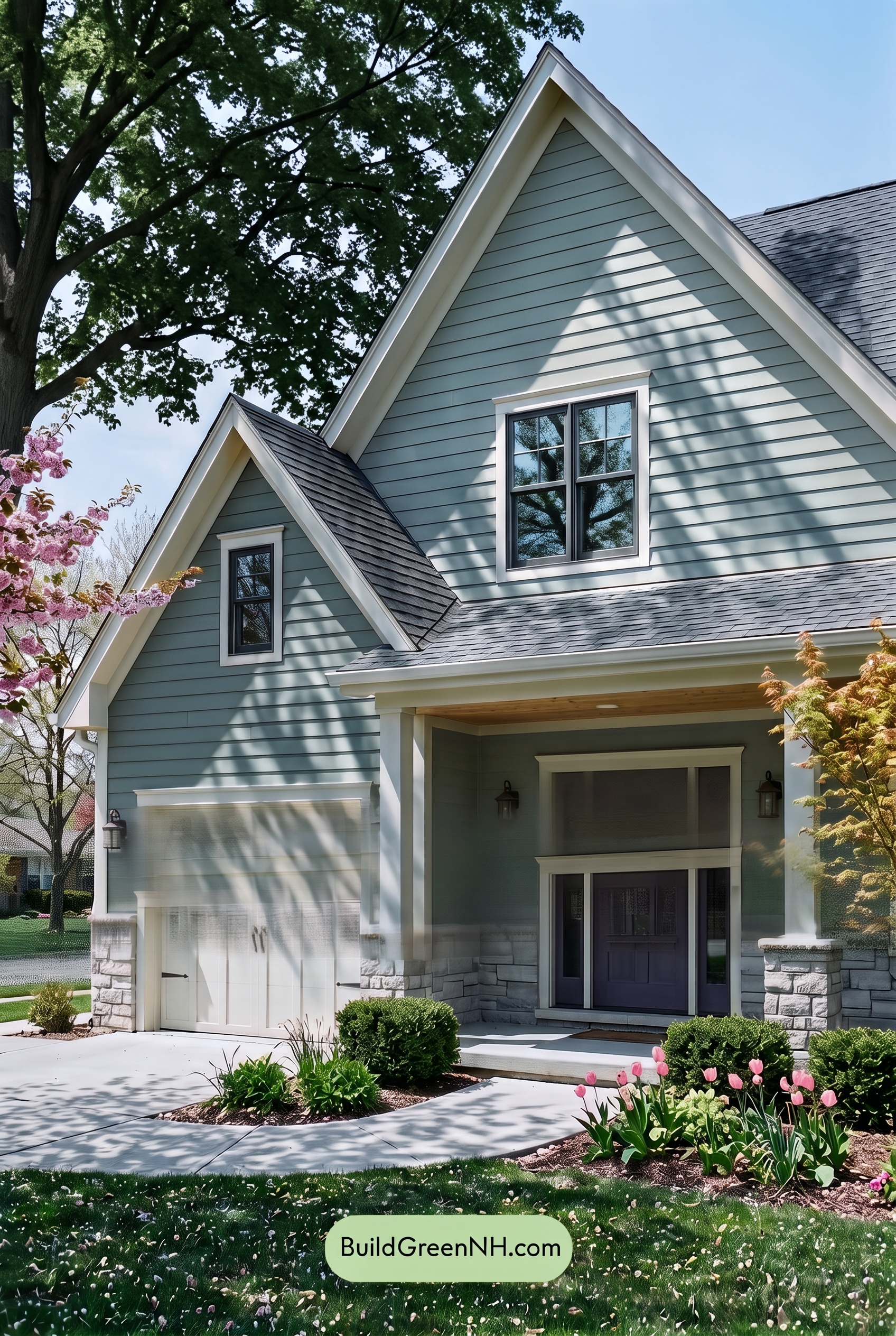 Exterior Color Scheme with Stone Accents: Willow Quartz Porch - Shade