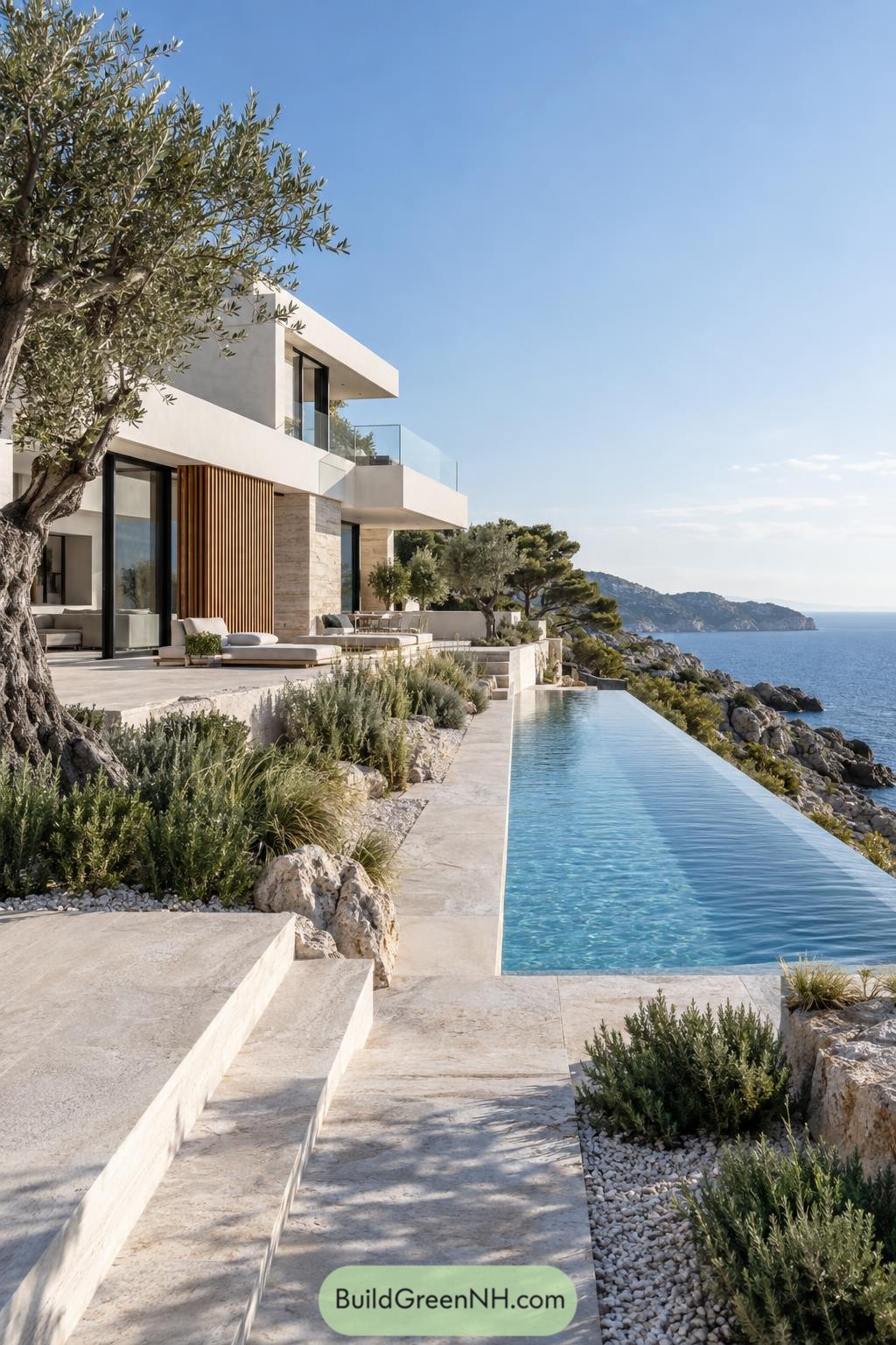 Contemporary cliffside villa with infinity pool overlooking the sea