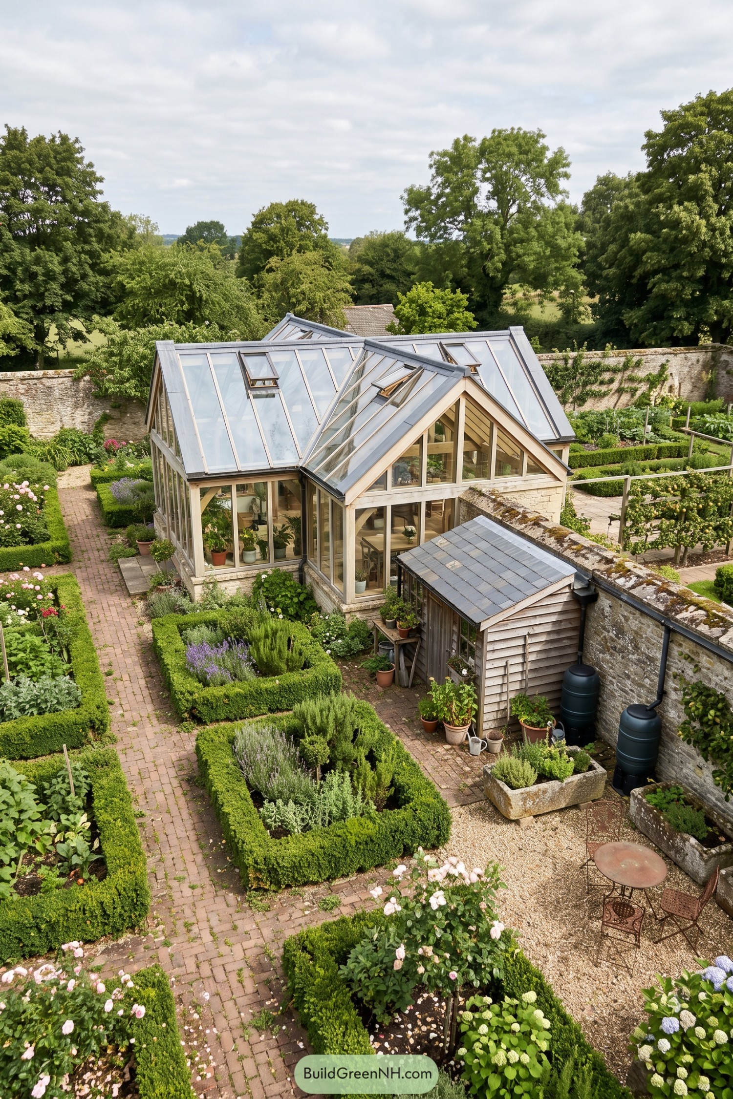 Timber Glasshouse Beside Formal Kitchen Gardens