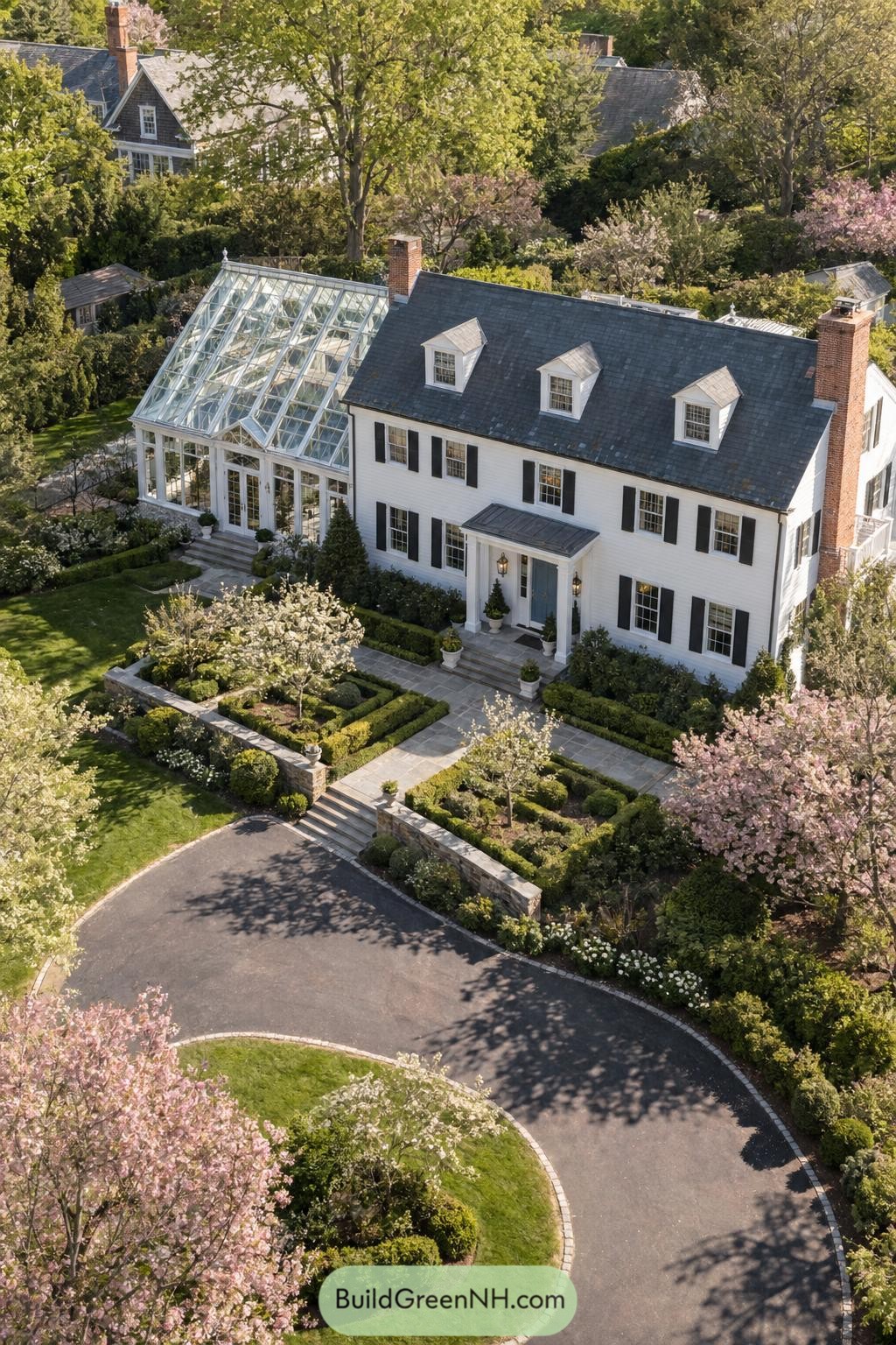 Glass-roofed conservatory attached to a Georgian-style home