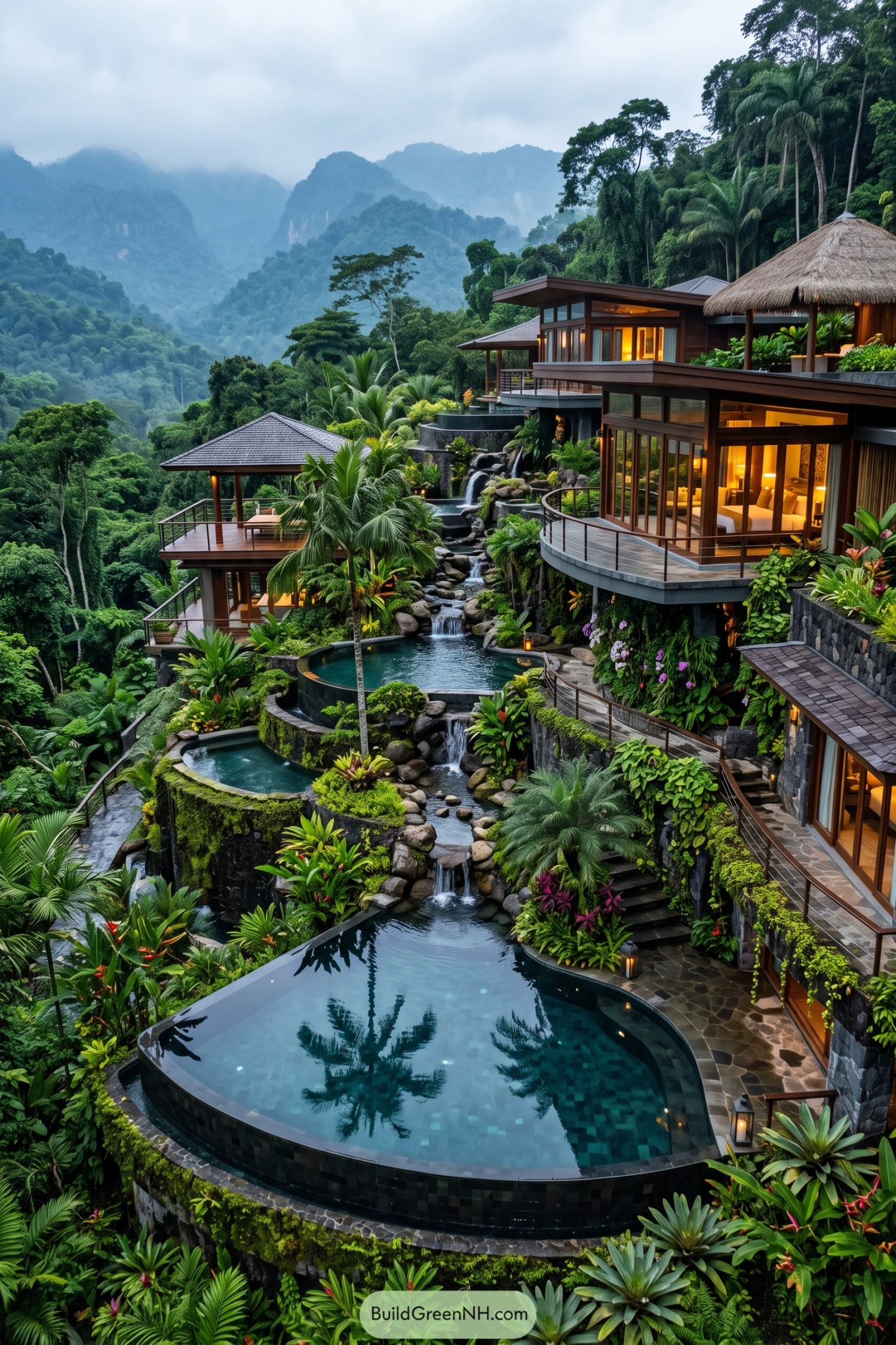 Terraced jungle villa with cascading pools