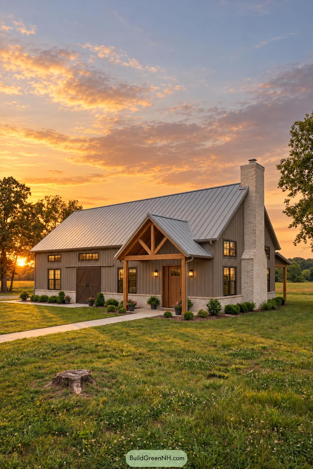 Grey Barndominium Exterior Color Scheme: Silver Gable Prairie Barndo - Golden Hour