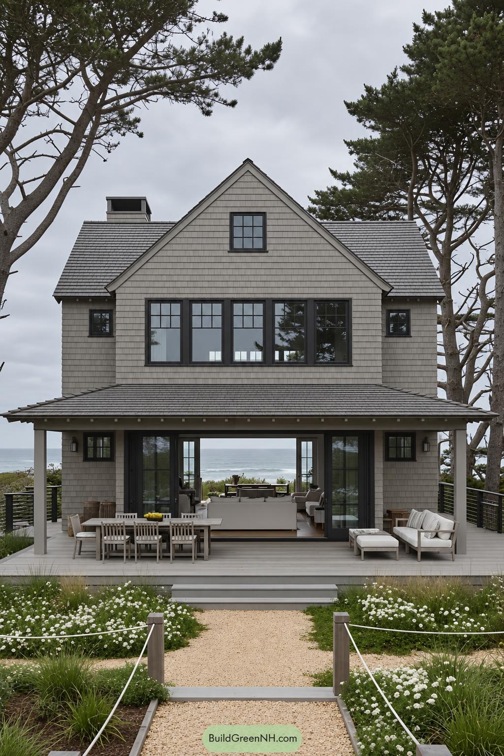 Grey Traditional House Exterior Color Scheme: Grey Cozy Cove Cabin - Overcast