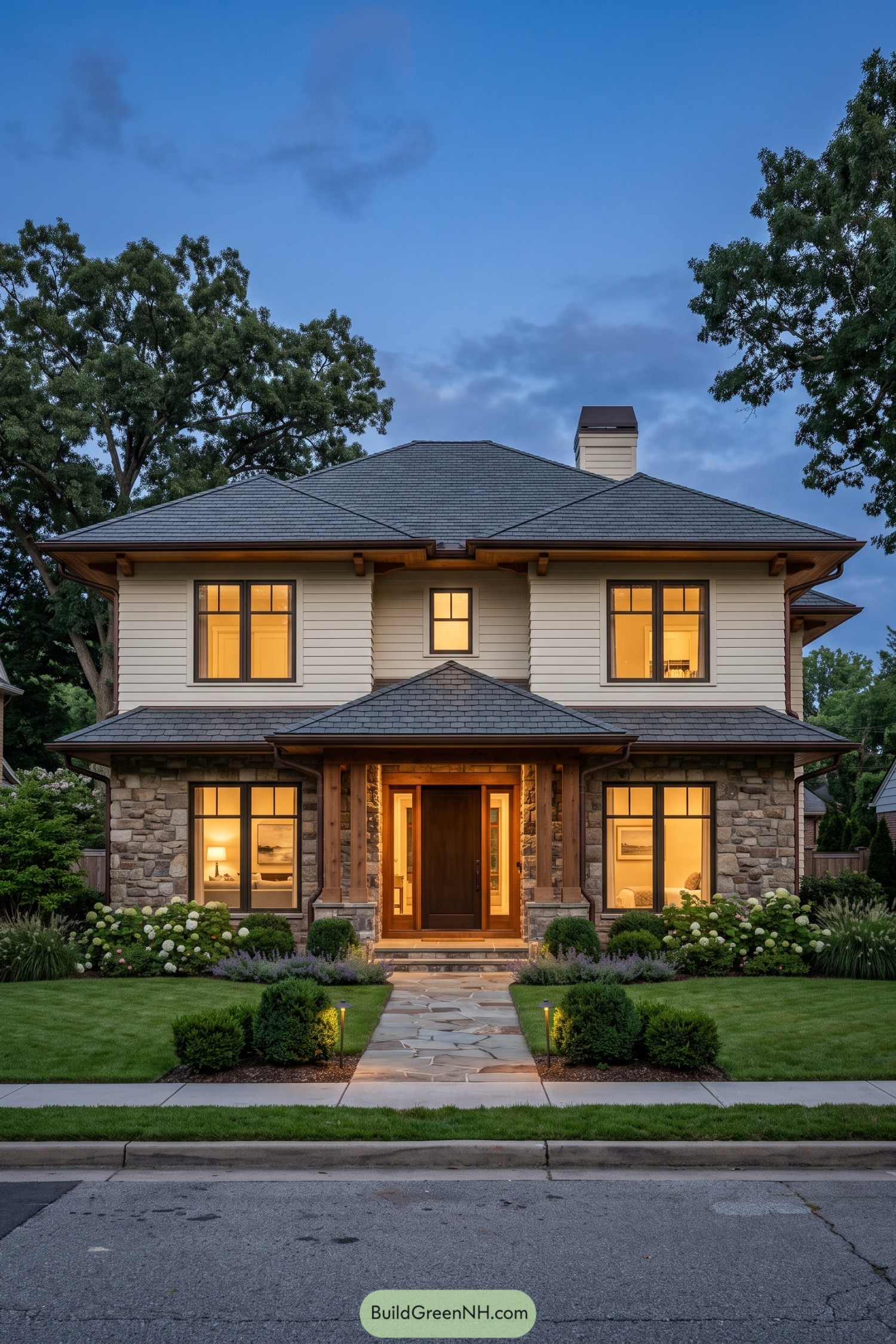 Two Story Craftsman Home With Layered Hip Roof