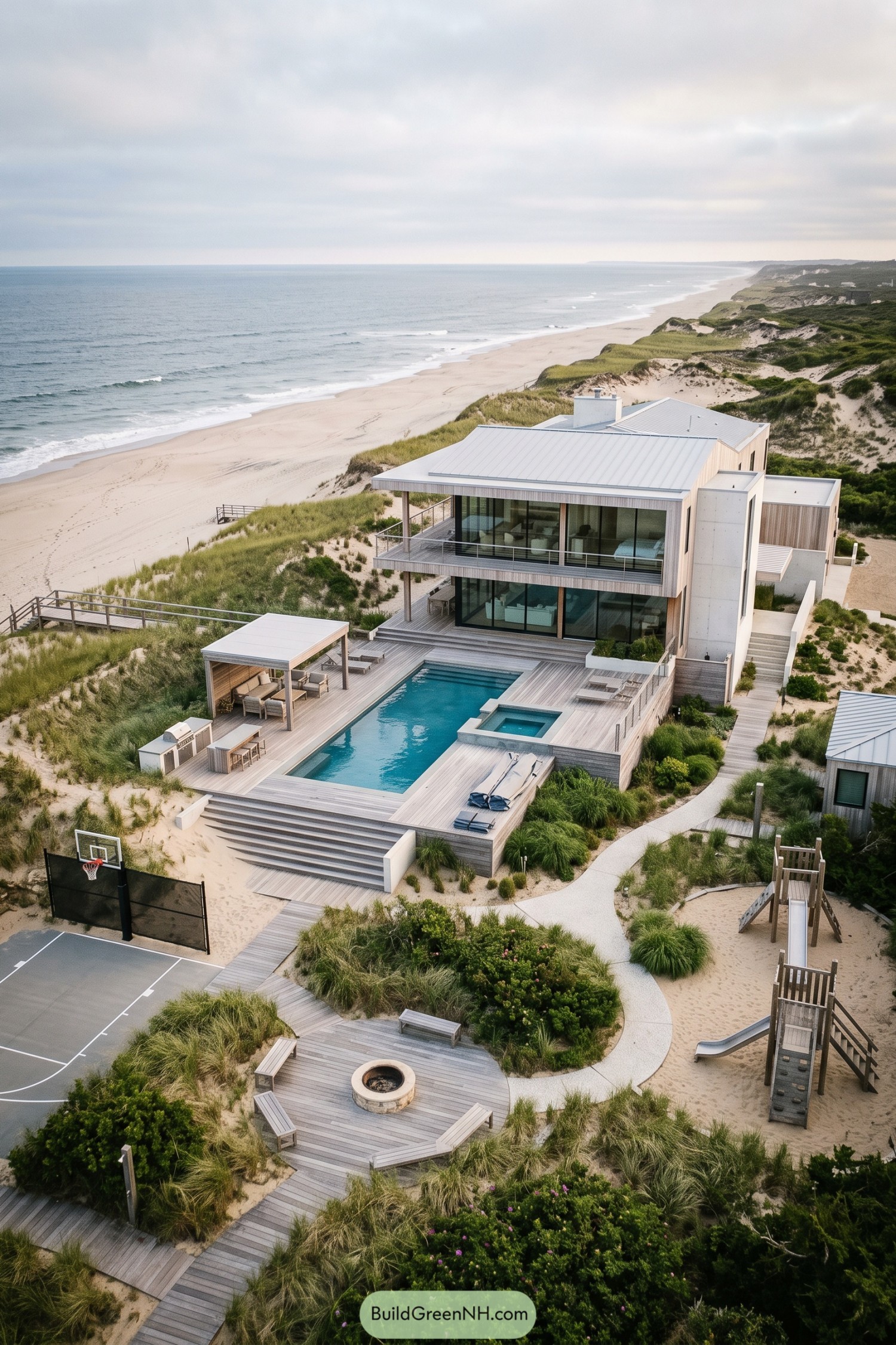 Modern dune house with pool court and play areas