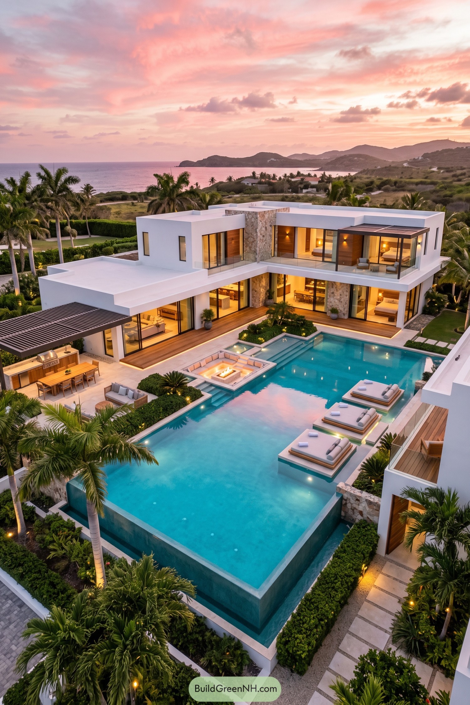Modern coastal villa with infinity pool and palm gardens