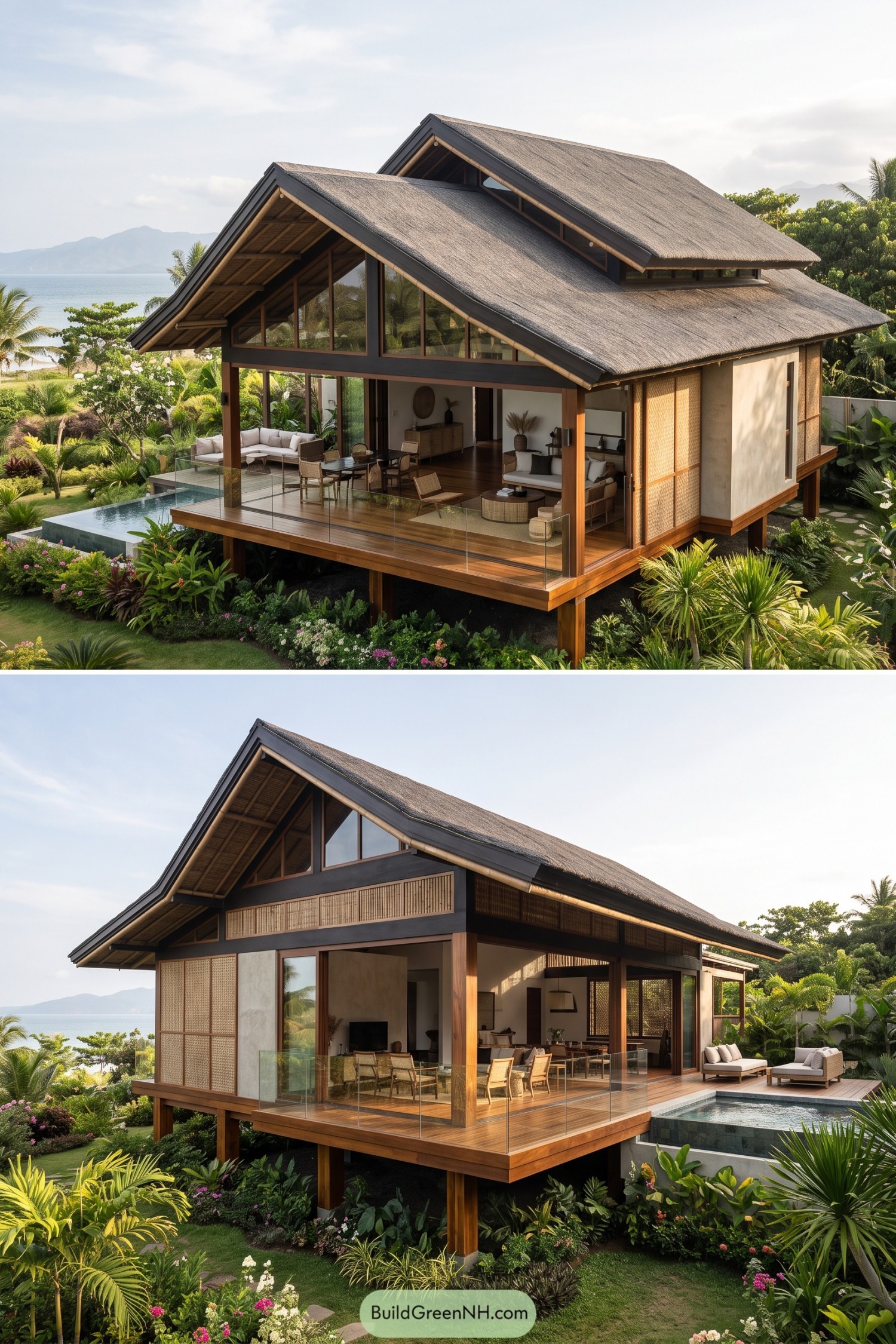 Modern stilted bahay kubo with pool terrace