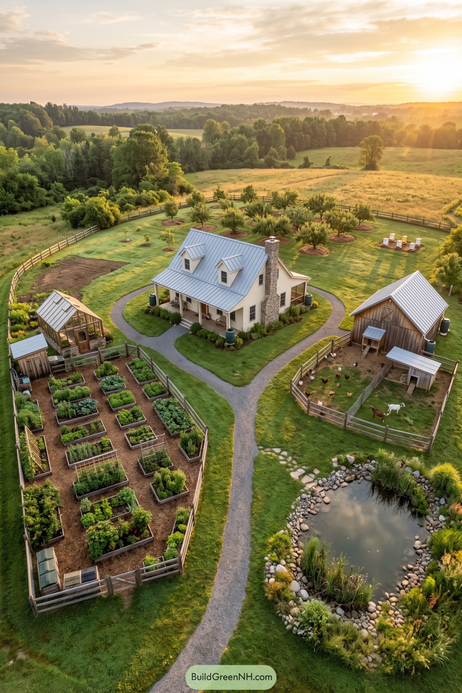 One acre homestead with cottage gardens orchard pond and livestock pens