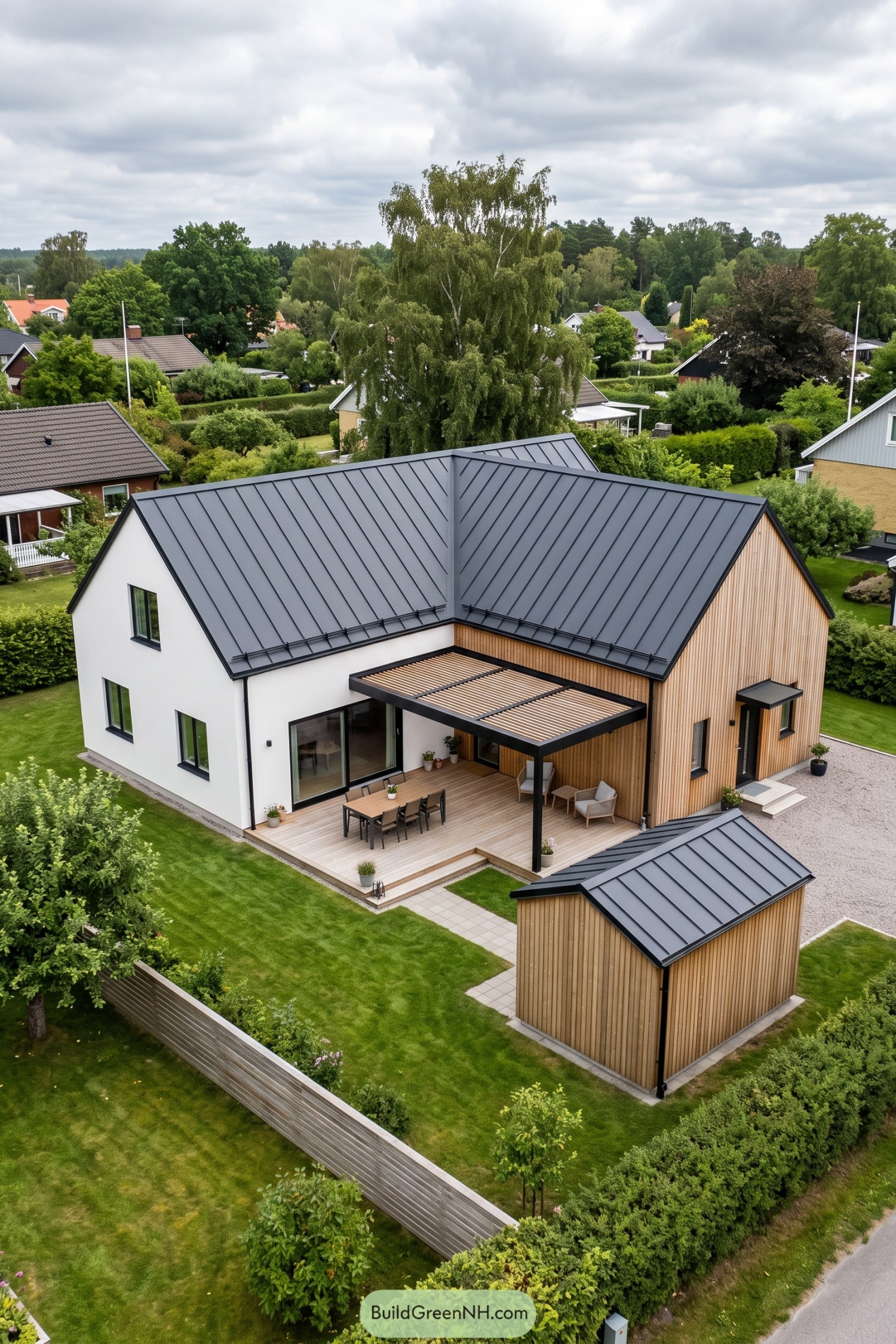 Modern timber clad home with a covered terrace and garden studio