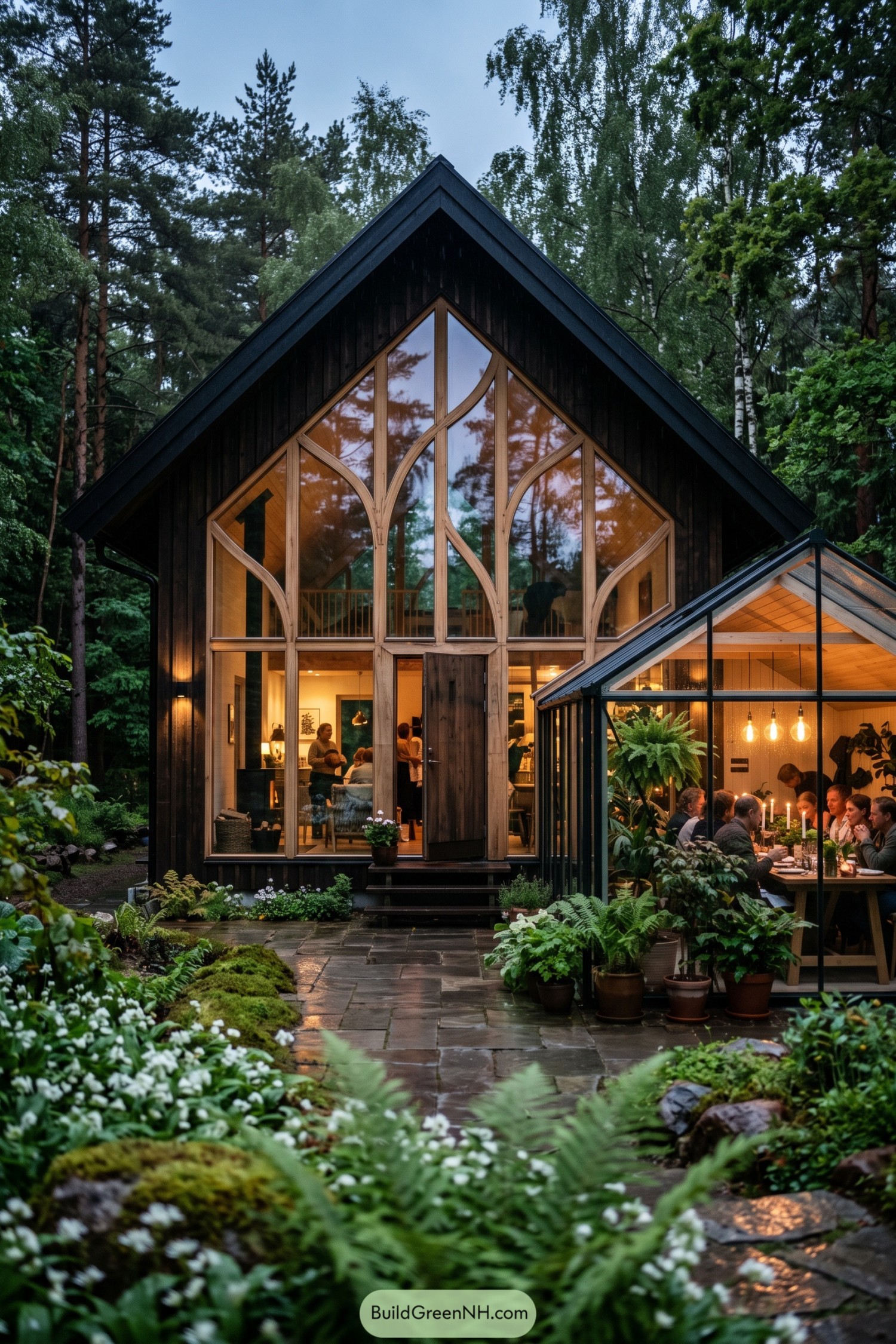 Black timber gable house with glazed dining conservatory