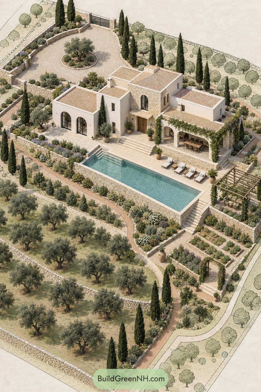 Stone villa with pool olive grove and terraced kitchen garden