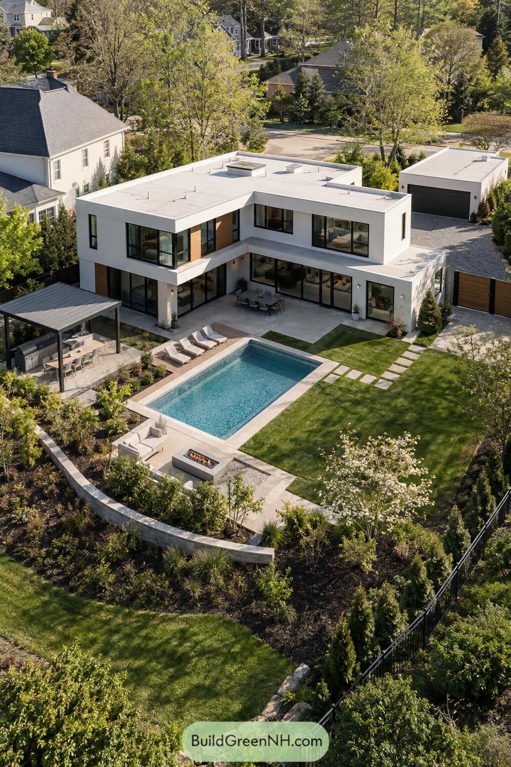 Modern two story villa with pool courtyard and outdoor kitchen
