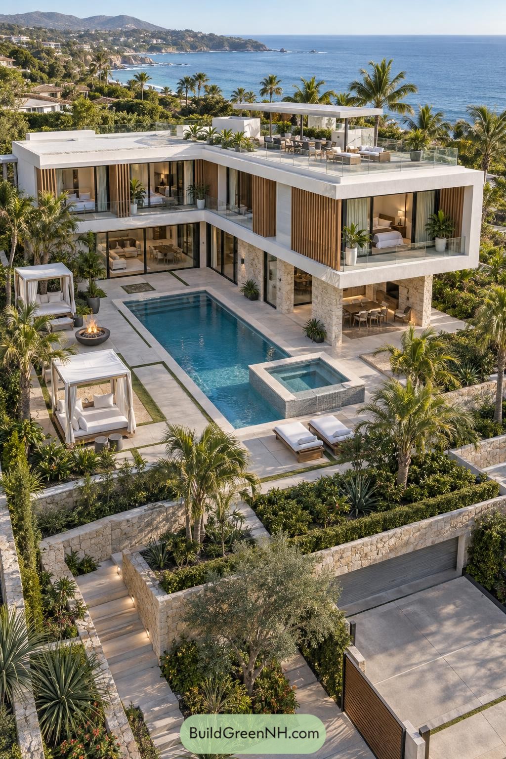 Modern coastal villa with a pool terrace overlooking the sea