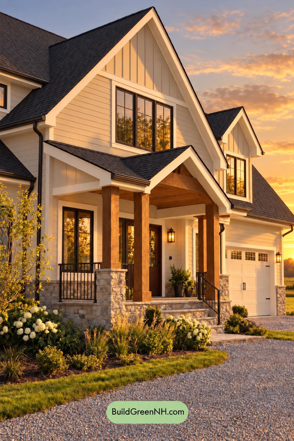 Wood and White House Exterior Color Scheme: Alabaster Umber - Golden Hour