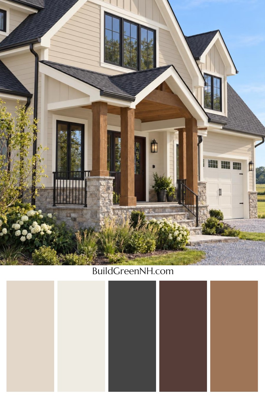Wood and White House Exterior Color Scheme: Alabaster Umber