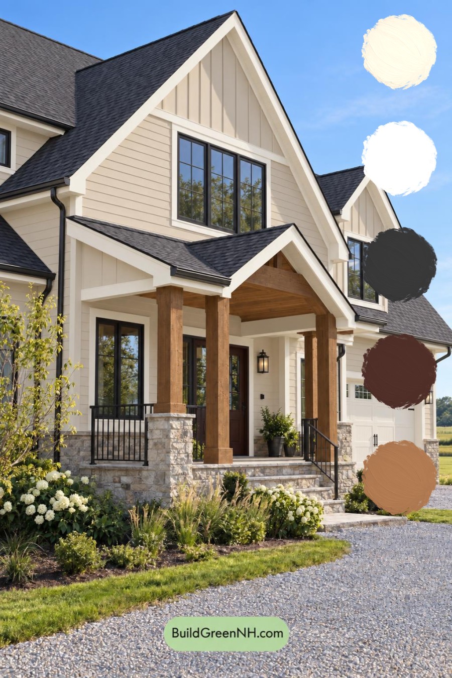 Wood and White House Exterior Color Scheme: Alabaster Umber