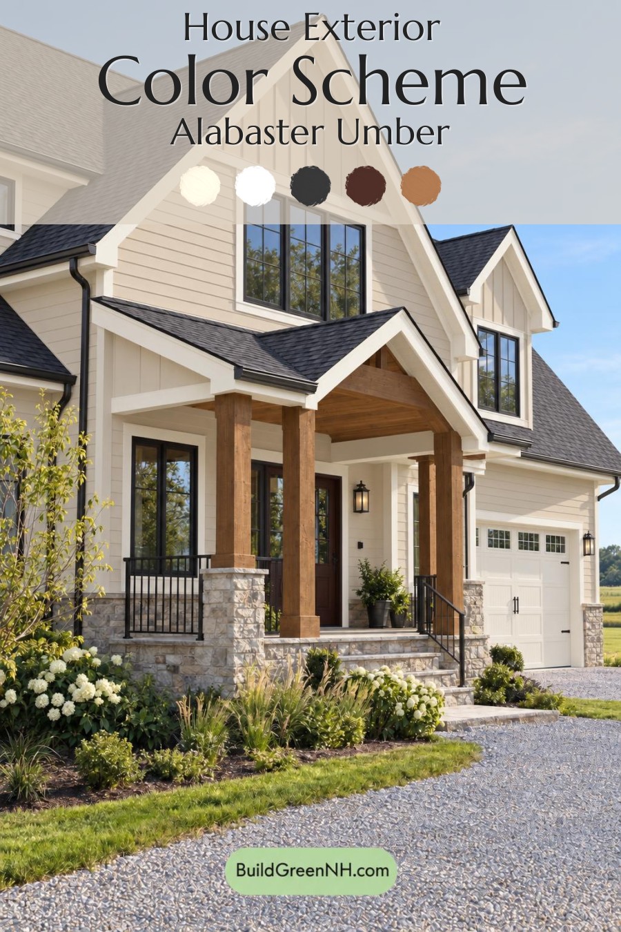 Wood and White House Exterior Color Scheme: Alabaster Umber