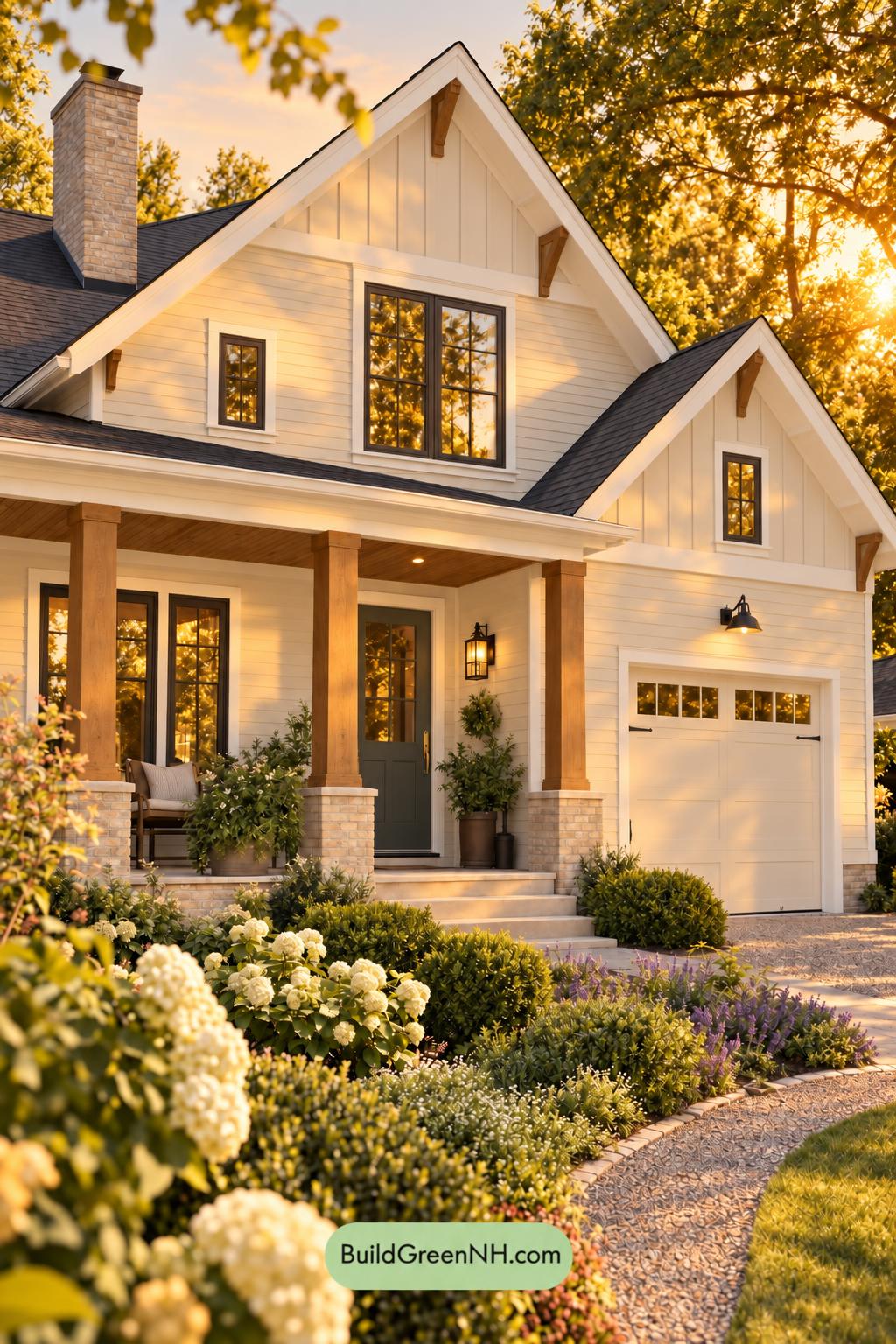 Wood and White House Exterior Color Scheme: Chalkwood Juniper - Golden Hour