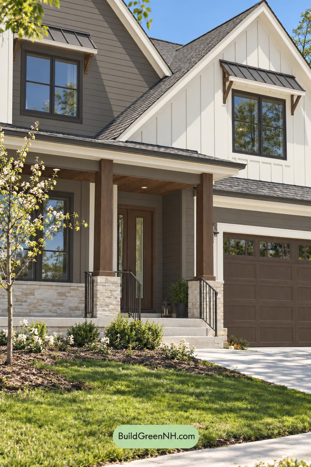 Wood and White House Exterior Color Scheme: Cloud White Umber Glow