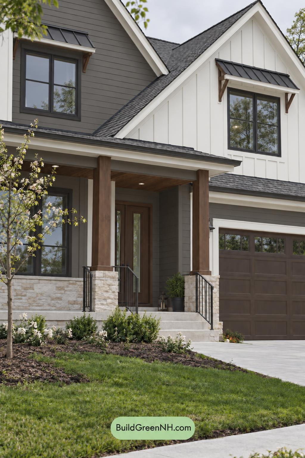 Wood and White House Exterior Color Scheme: Cloud White Umber Glow - Overcast