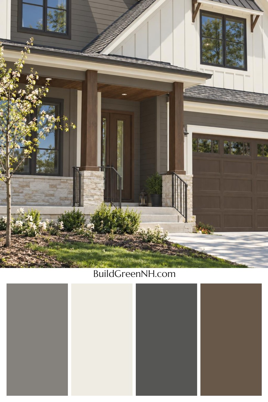Wood and White House Exterior Color Scheme: Cloud White Umber Glow