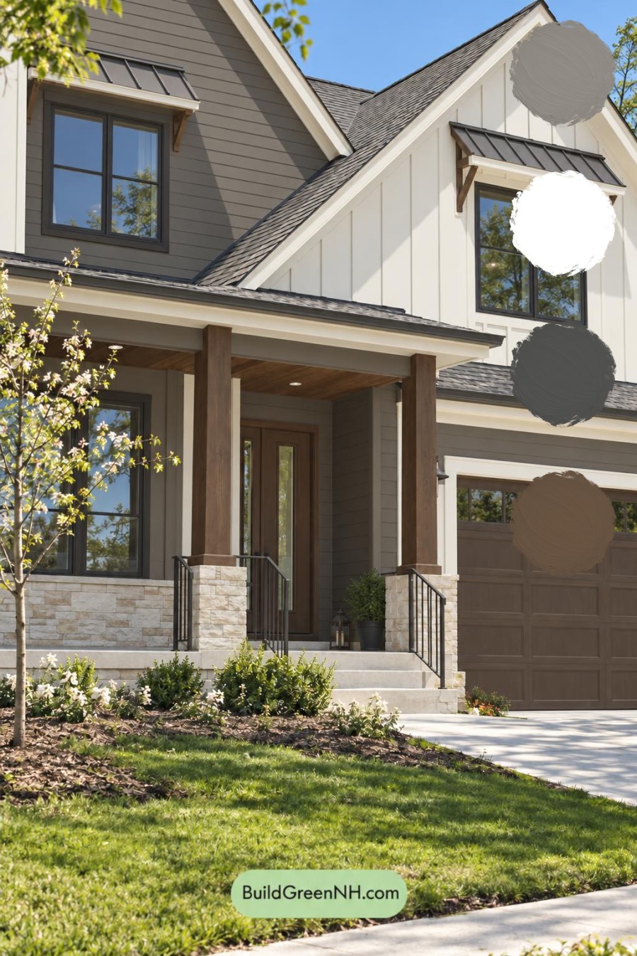 Wood and White House Exterior Color Scheme: Cloud White Umber Glow