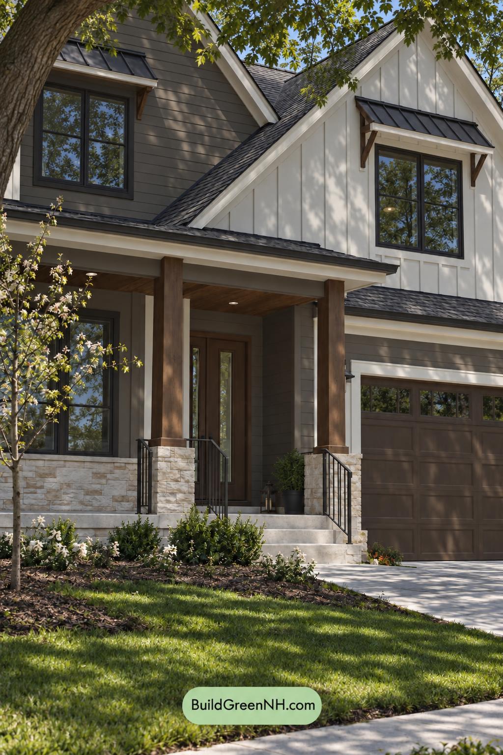 Wood and White House Exterior Color Scheme: Cloud White Umber Glow - Shade