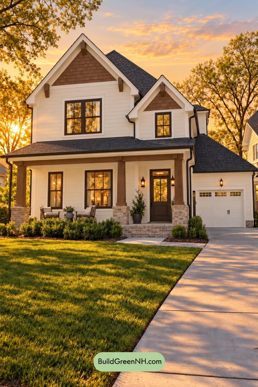 Wood and White House Exterior Color Scheme: Copperwood Poise - Golden Hour