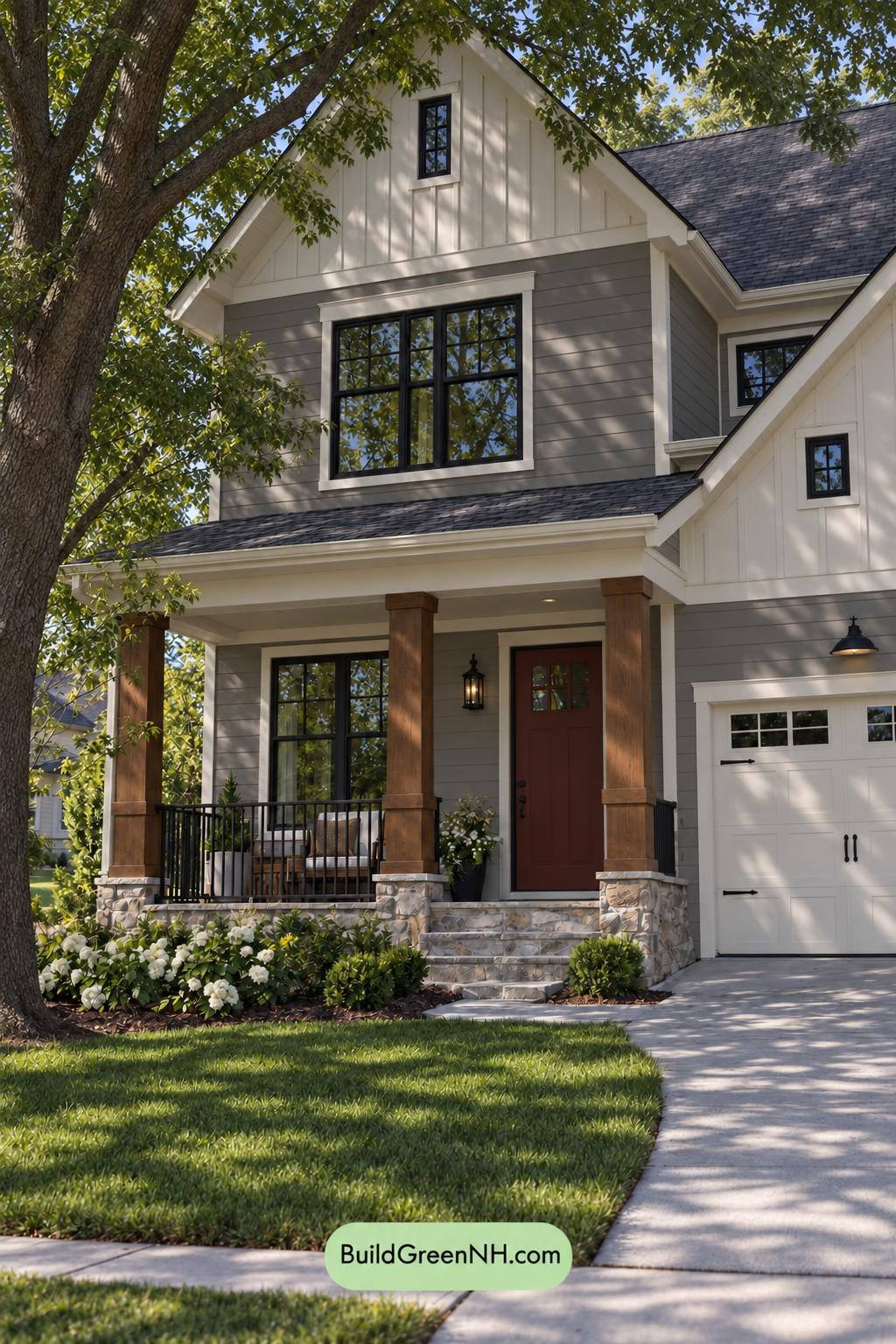 Wood and White House Exterior Color Scheme: Driftwood Crimson - Shade