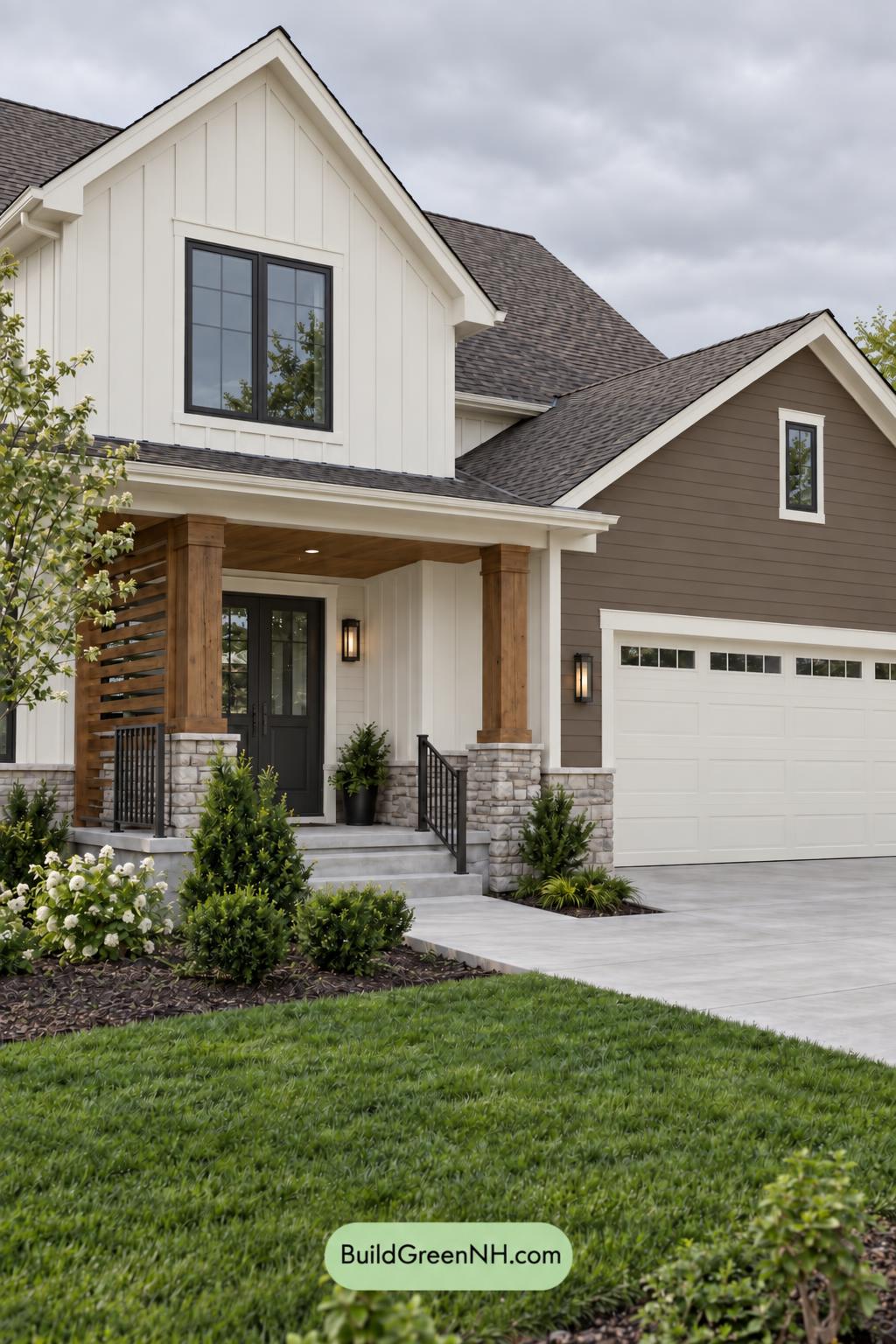 Wood and White House Exterior Color Scheme: Frosted Bark Balance - Overcast