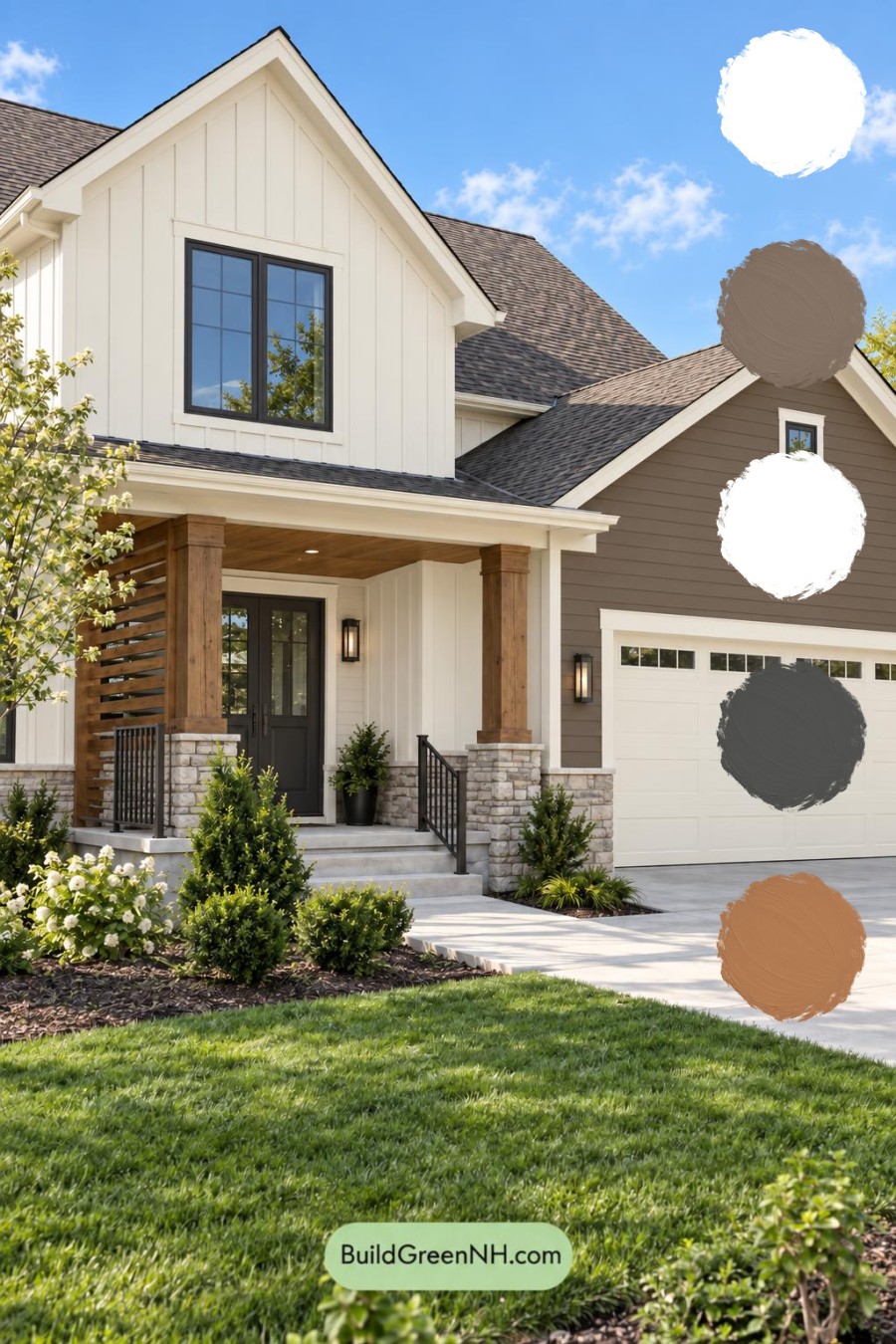 Wood and White House Exterior Color Scheme: Frosted Bark Balance