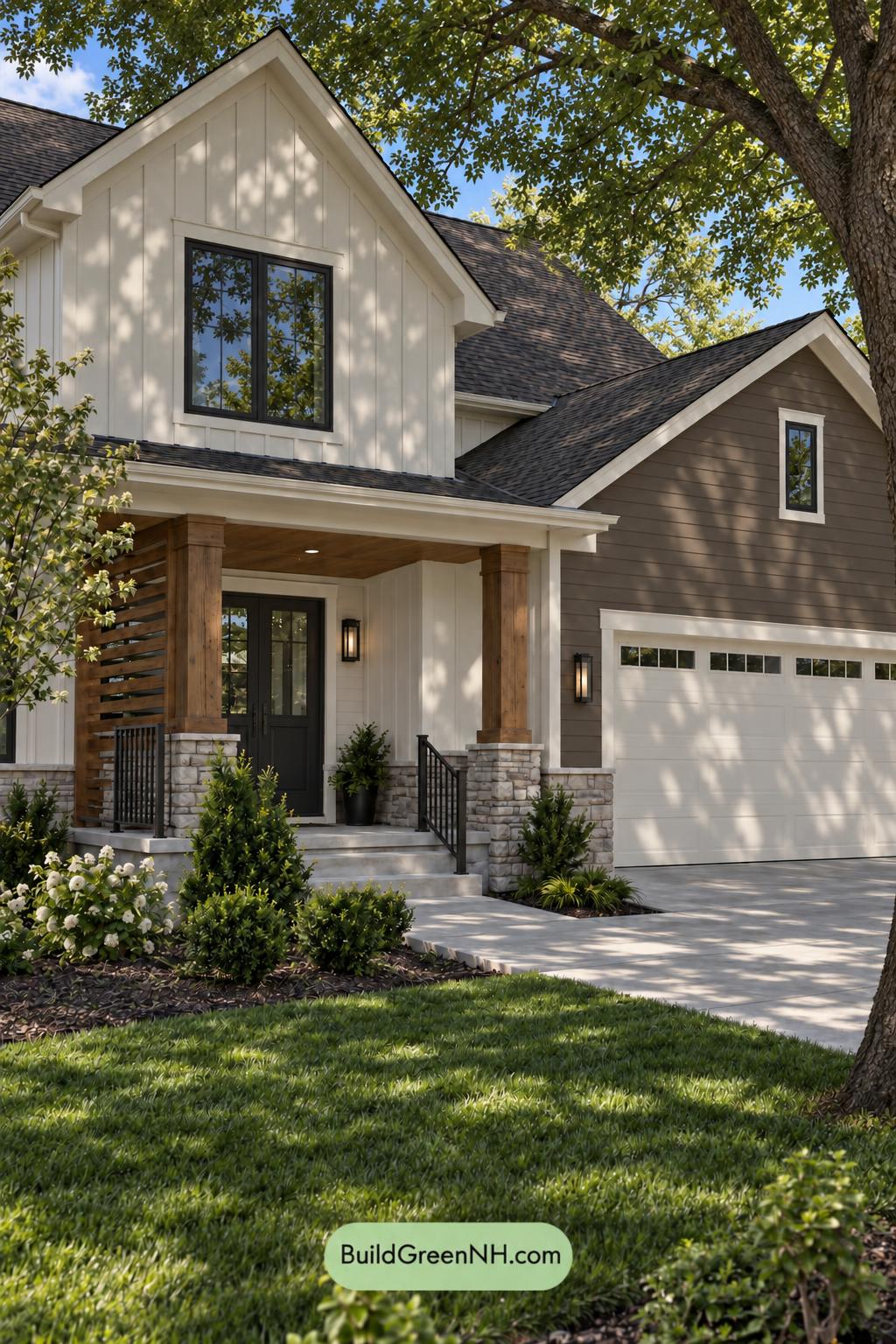Wood and White House Exterior Color Scheme: Frosted Bark Balance - Shade