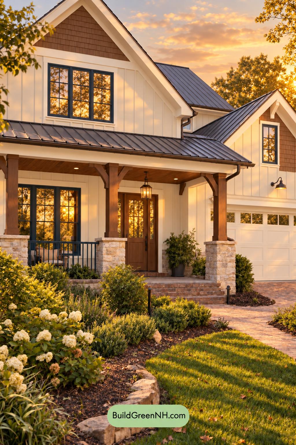 Wood and White House Exterior Color Scheme: Hearthline Grace - Golden Hour