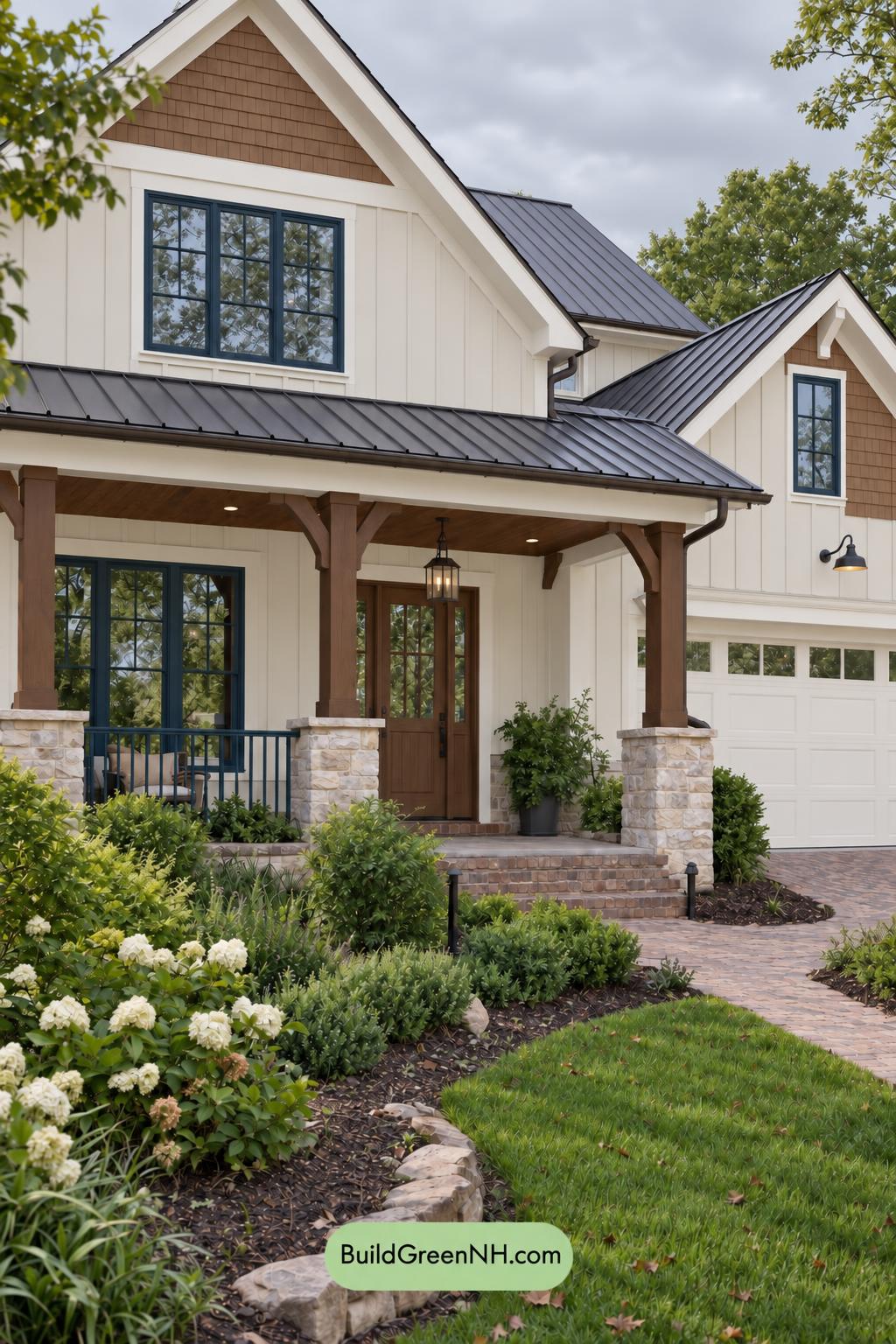 Wood and White House Exterior Color Scheme: Hearthline Grace - Overcast