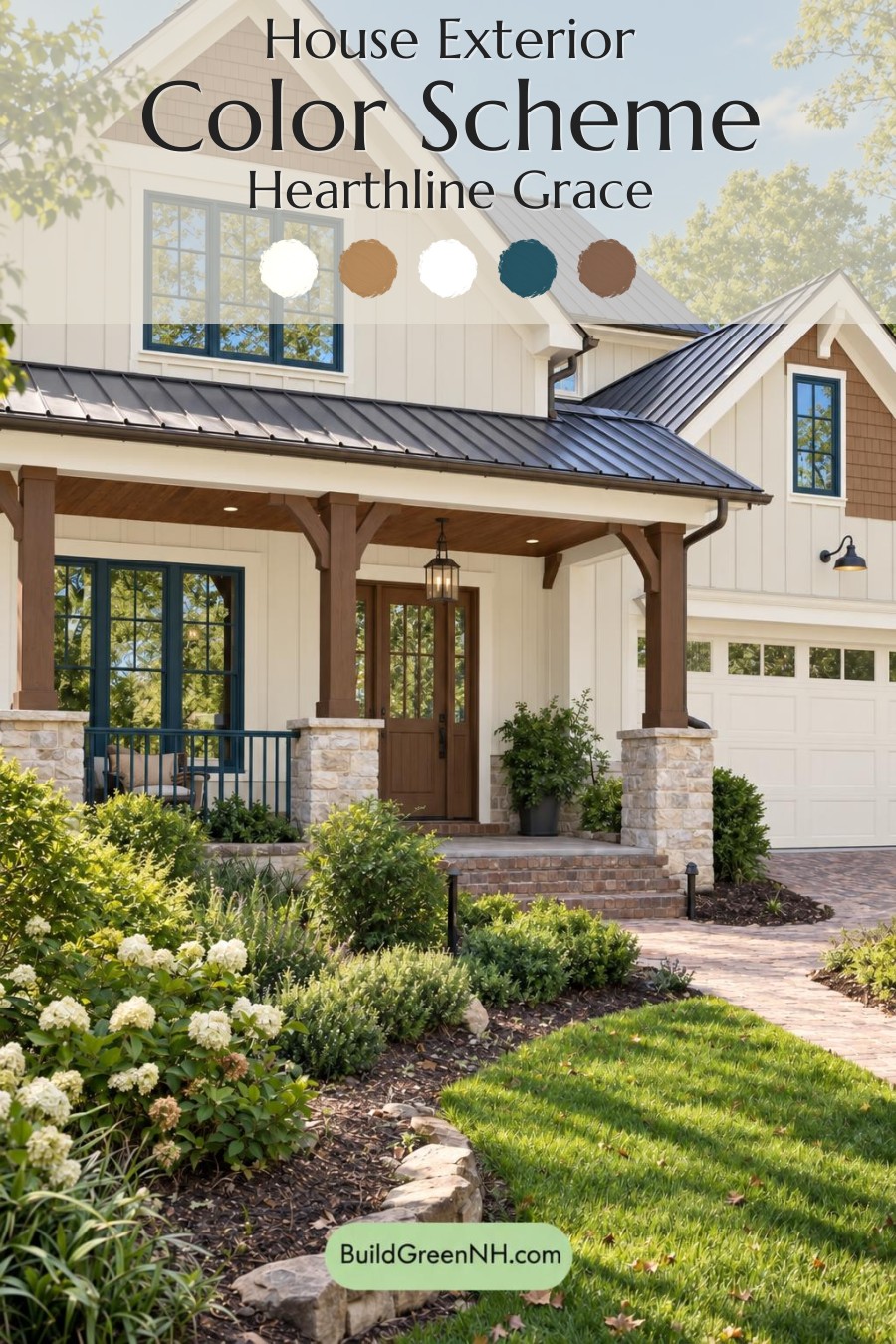Wood and White House Exterior Color Scheme: Hearthline Grace