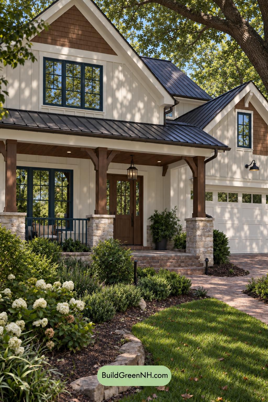 Wood and White House Exterior Color Scheme: Hearthline Grace - Shade