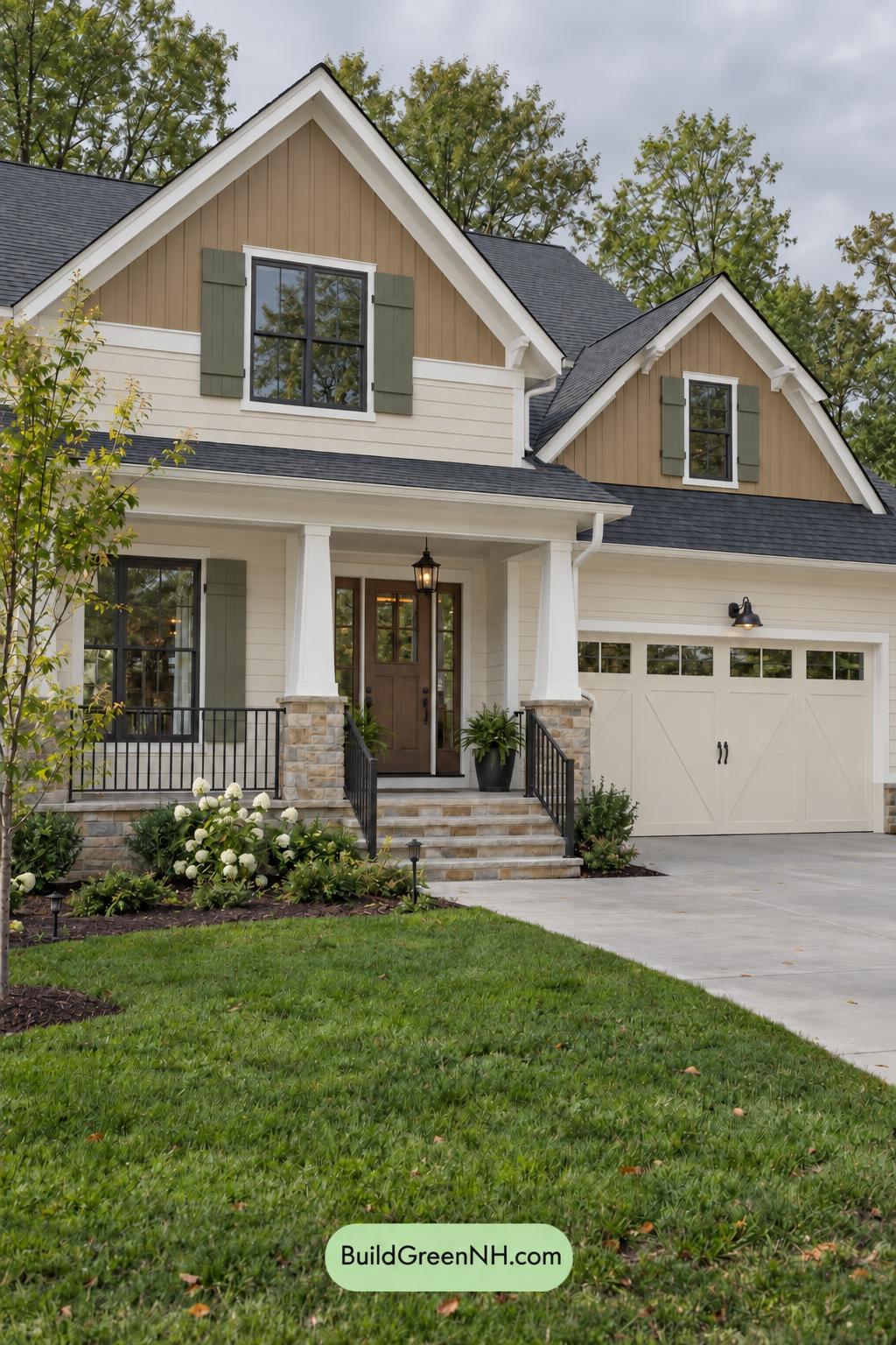 Wood and White House Exterior Color Scheme: Ivory Cedar Welcome - Overcast